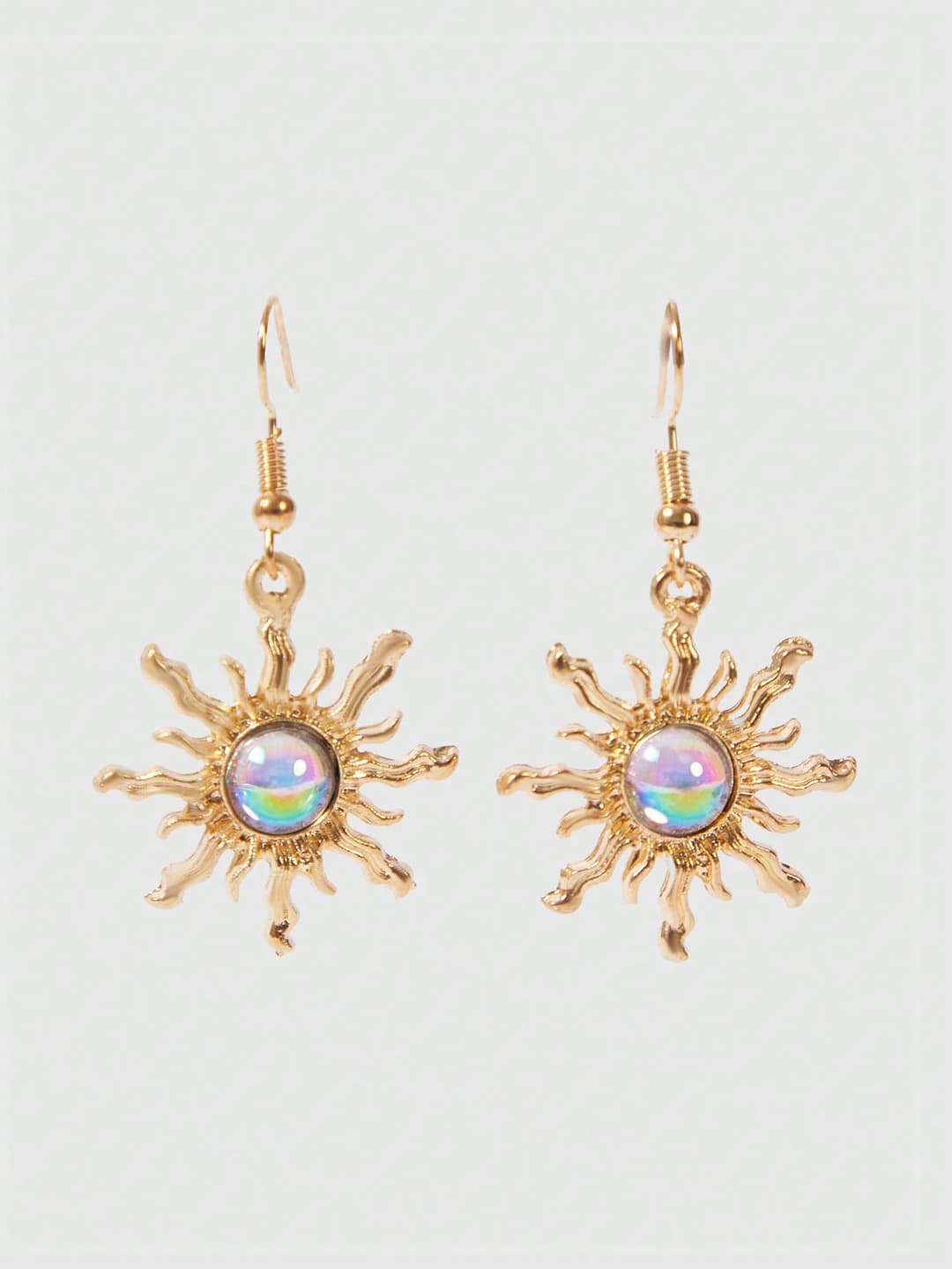 ROMWE Fairycore Personalized Cold-Tone Gold & Green Sun-Shaped Earrings