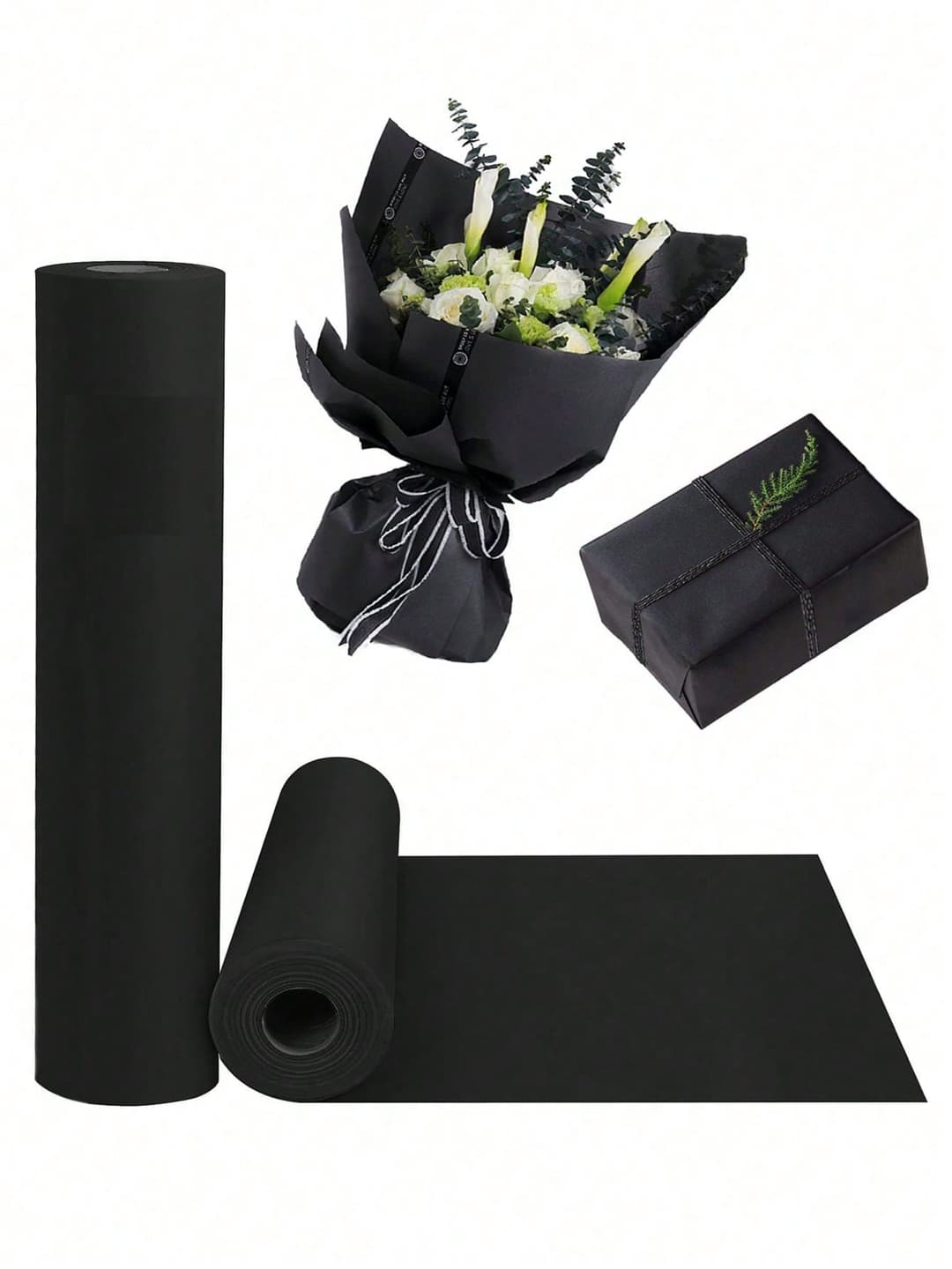 1 Roll Of 15" X 394" Solid Color Black Faux Leather Gift Wrap Paper, Suitable For Birthday Gifts, Home Parties, Wedding Decor, Floral Bouquets, Crafts And Artwork