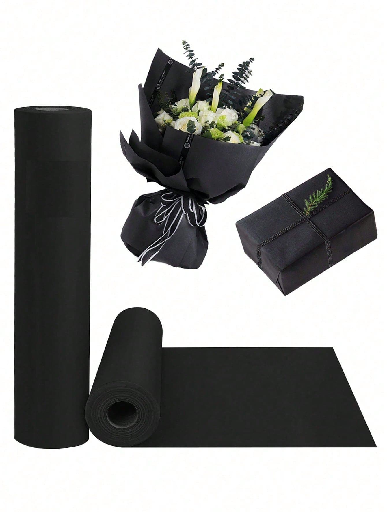 1 Roll Of 15" X 394" Solid Color Black Faux Leather Gift Wrap Paper, Suitable For Birthday Gifts, Home Parties, Wedding Decor, Floral Bouquets, Crafts And Artwork