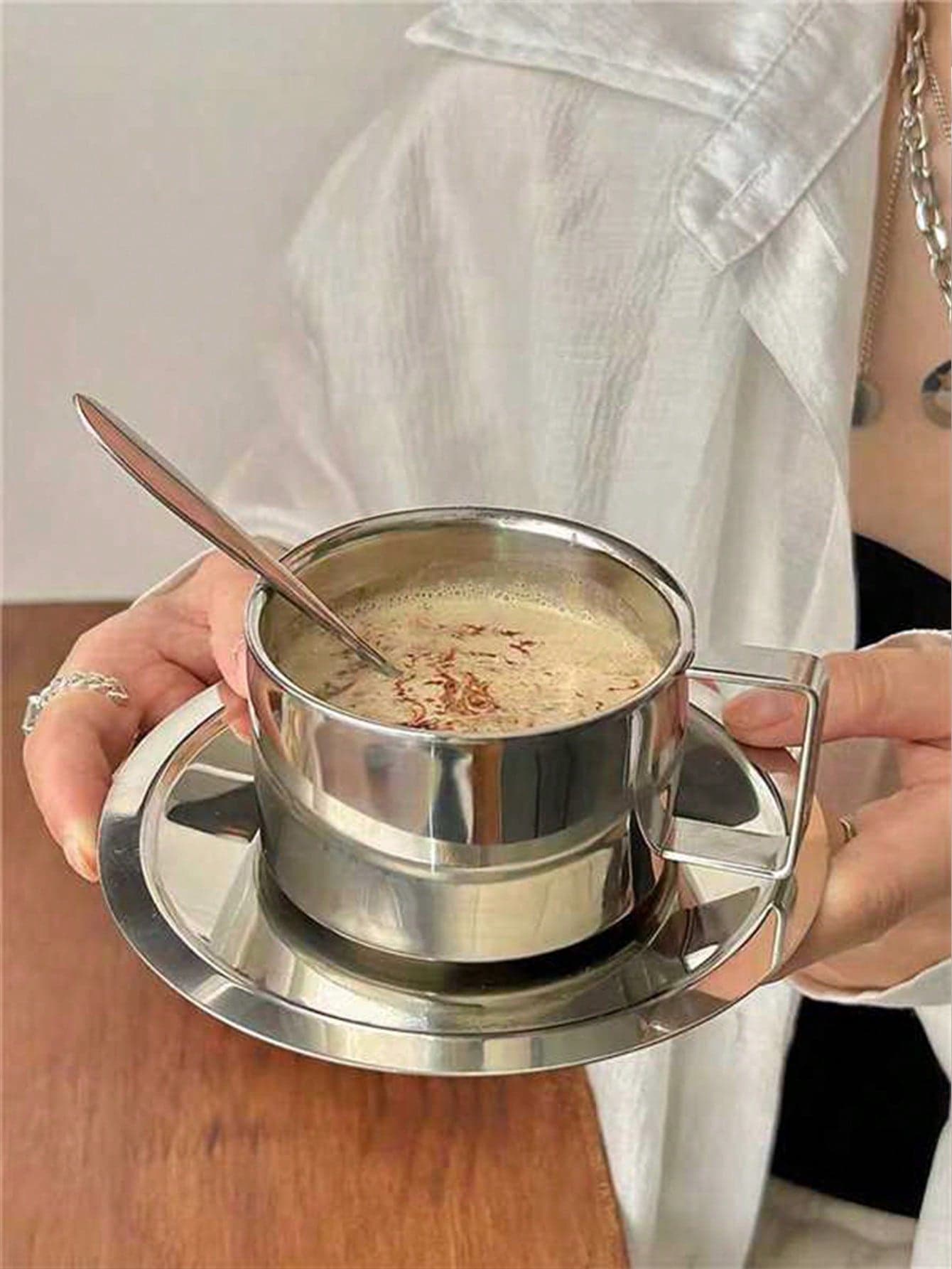 1 Set 6.8 Oz Stainless Steel Coffee Cups Set Espresso Cups, Double Walled Coffee Mugs Drinkware For Latte, Cappuccino, Milk, Tea,For Afternoon Tea Party