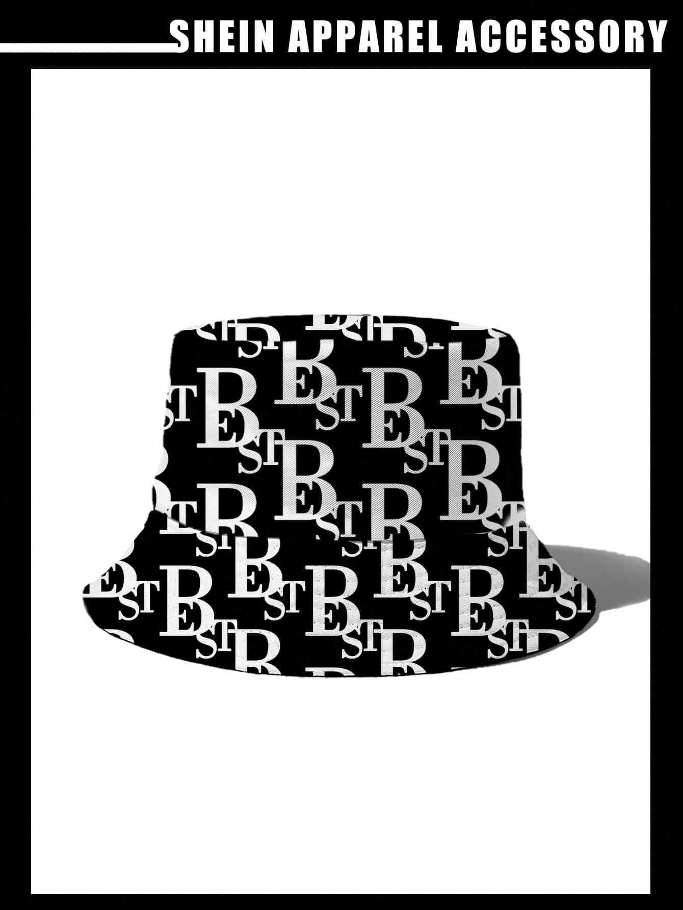 SHEIN 1pc Full Print Letter Reversible Bucket Hat For Women