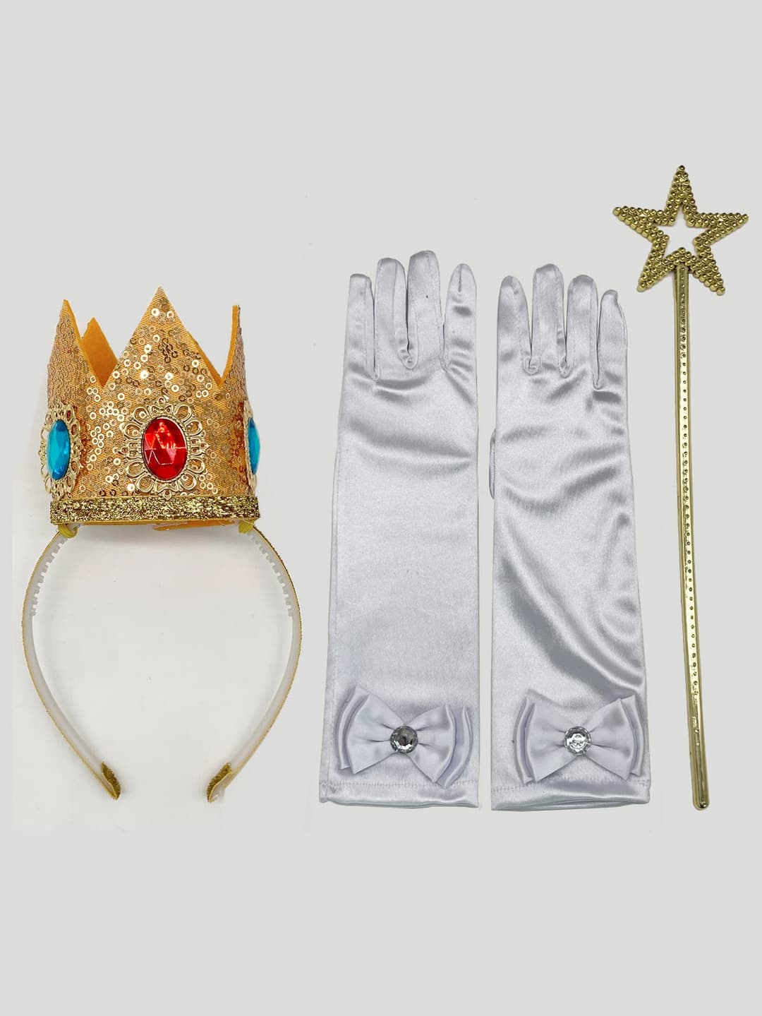 1 Set Girls Princess Party Accessories Including 1 Wand, 1 Pair Gloves, 1 Crown, Suitable For Princess Party Role Play, Stage Performance