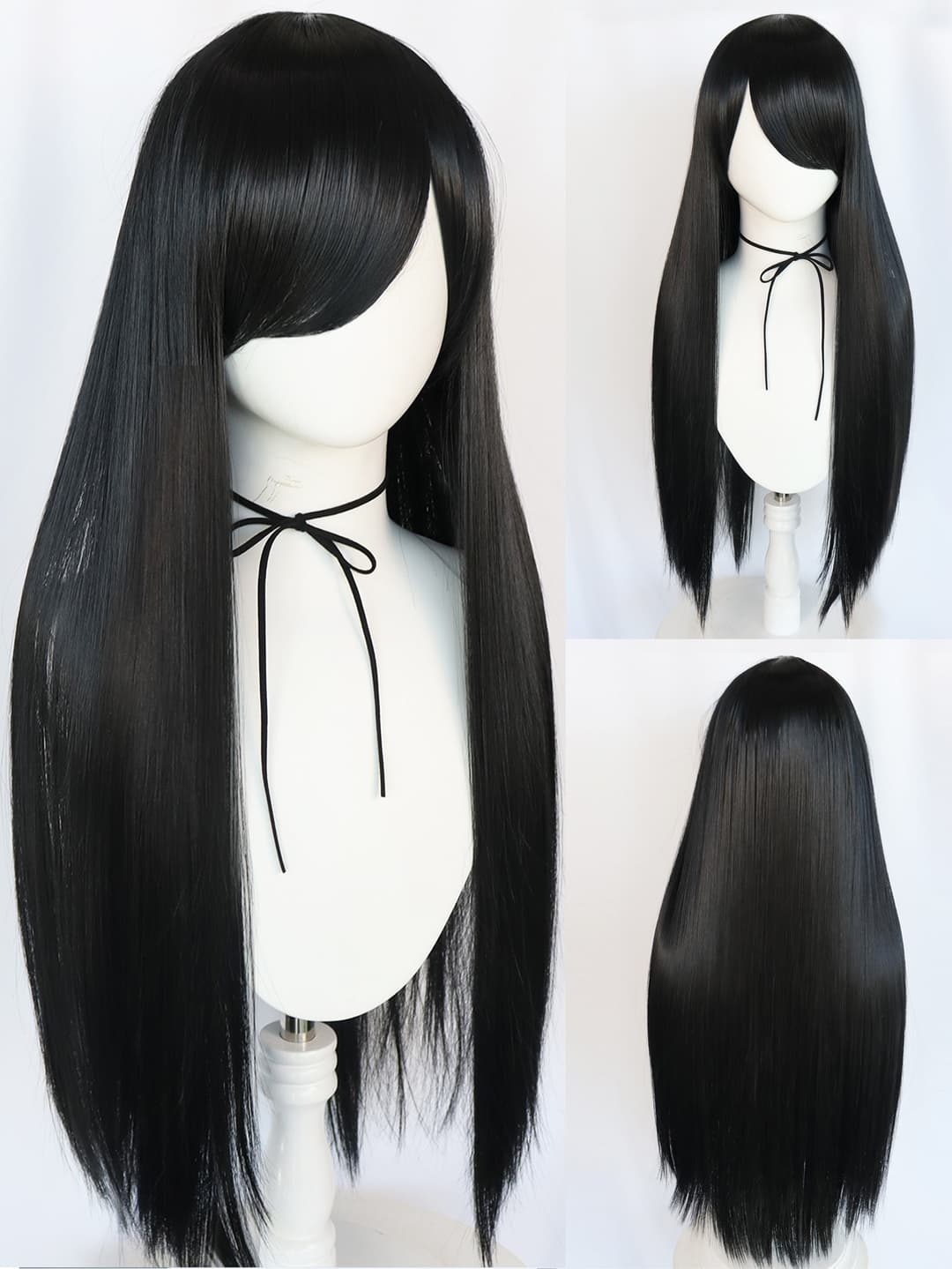 30Inch/80cm Versatile Universal Cosplay Wig With Bangs, Extra Long Straight Black Wig With Slant Bangs For Women Heat Resistant Synthetic Anime Costume Wig For Halloween Party School Holiday Daily Wear And Go, Natural Looking Comfortable And Stylish Realistic Wig With A Long Fringe Wigs For Thanksgiving Day Birthday Gift For Christmas Decorations, Funny Cos Prop Accessories & 1pc Wig Cap