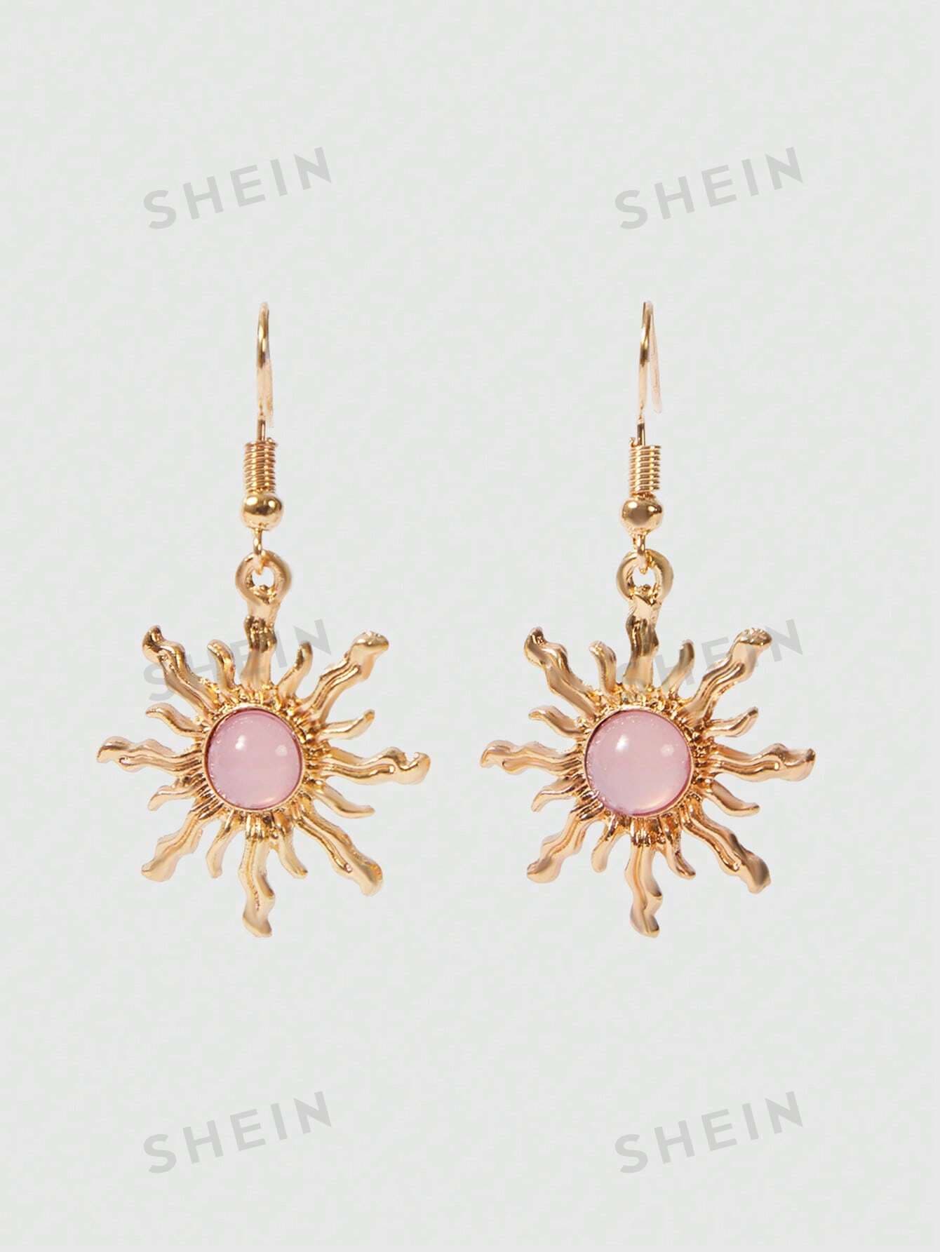 ROMWE Fairycore Stylish Gold & Green Sun Shaped Earrings