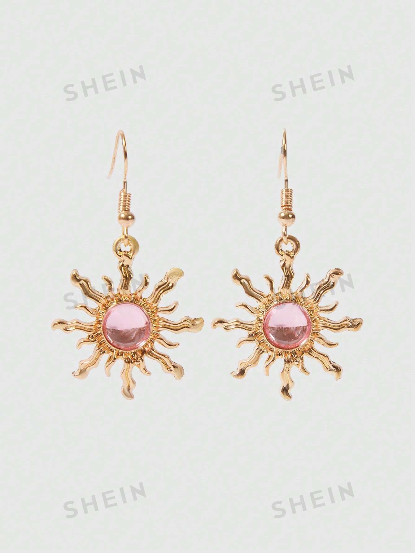 ROMWE Fairycore Personality Cool Gold-Color Green Sun-Shaped Earrings