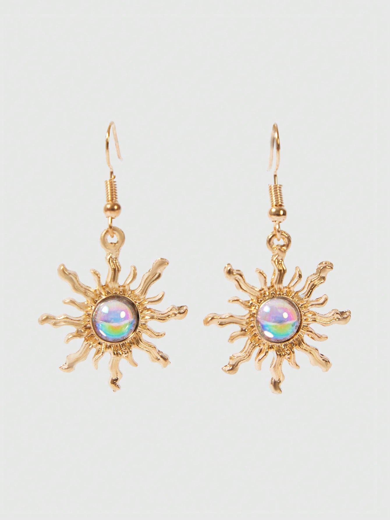 ROMWE Fairycore Personalized Cold-Tone Gold & Green Sun-Shaped Earrings
