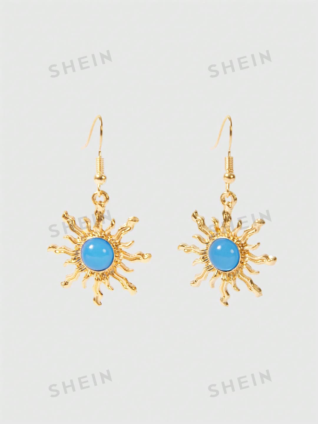 ROMWE Fairycore Personality Cold Gold & Green Sun-Shaped Earrings