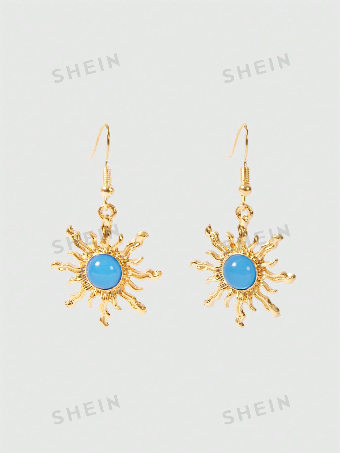 ROMWE Fairycore Personality Cold Gold & Green Sun-Shaped Earrings