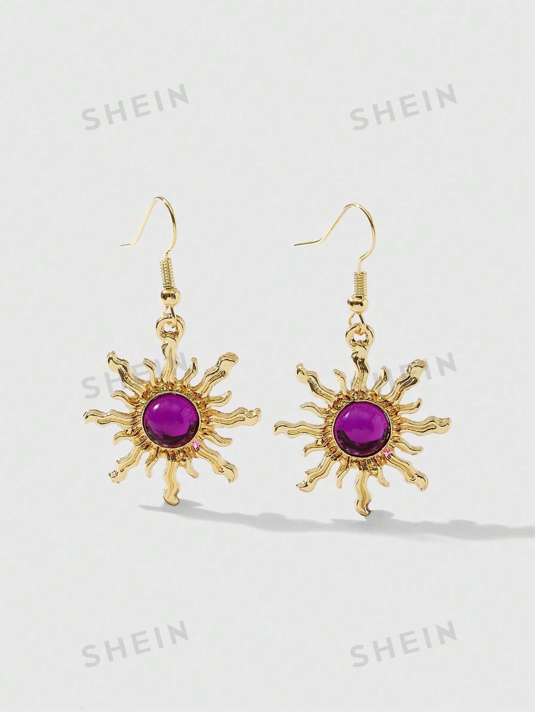 ROMWE Fairycore 1pc Unique Cold Gold & Green Sunshape Dangle Earring