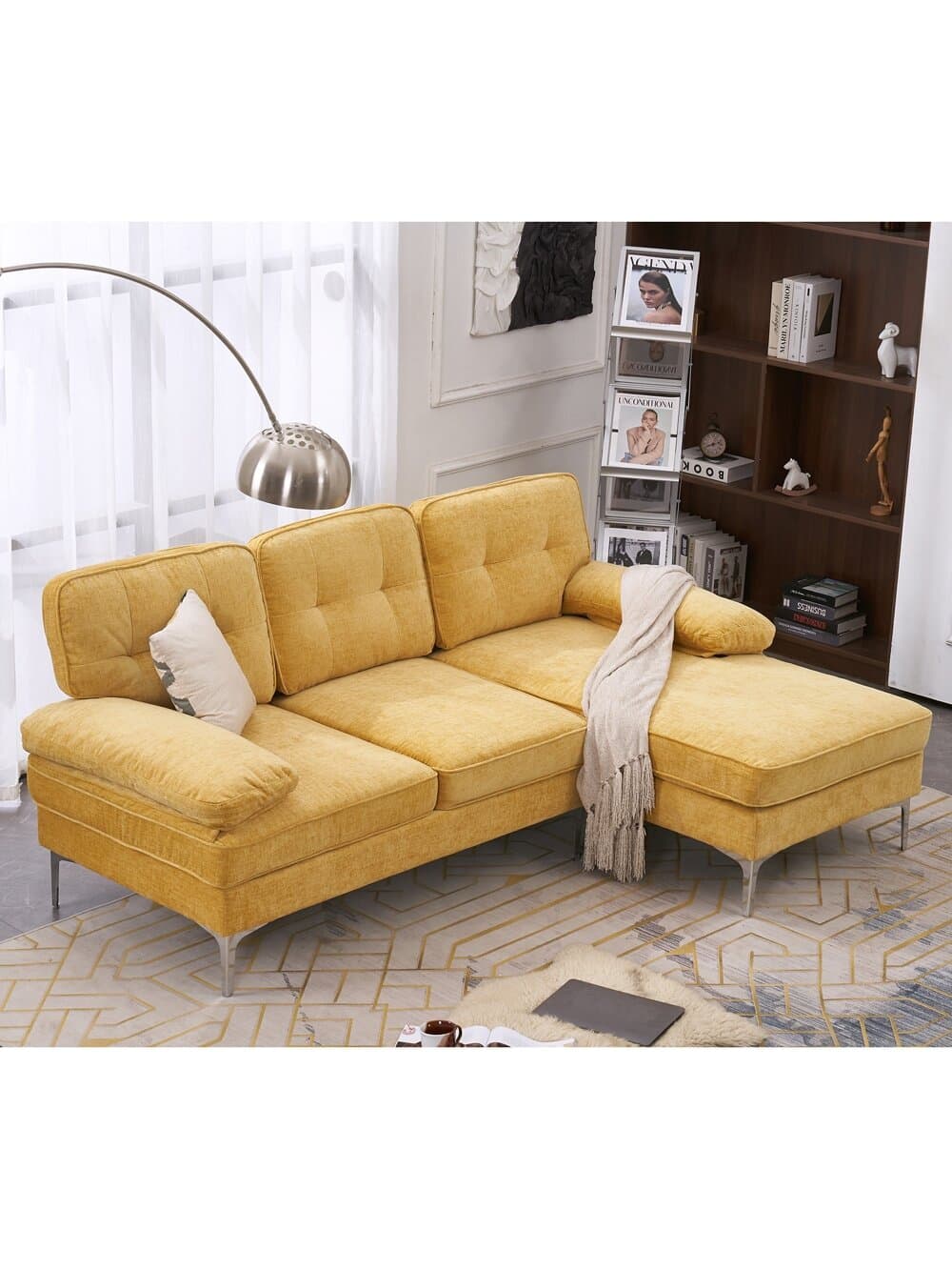 215*141*86 L-shaped Three-Seat Simple Indoor Modular Sofa Yellow
