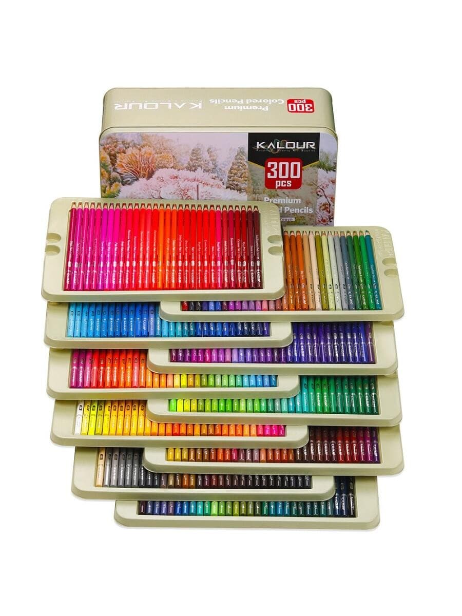 300 Color Professional Oil Colored Pencils Artist Pencils Set Soft Series Lead For Coloring Book Sketching Drawing Art Supplies Quality Soft Core Colored Leads For Adult , Professionals And Colorists | Protected And Organized In Presentation Tin Box