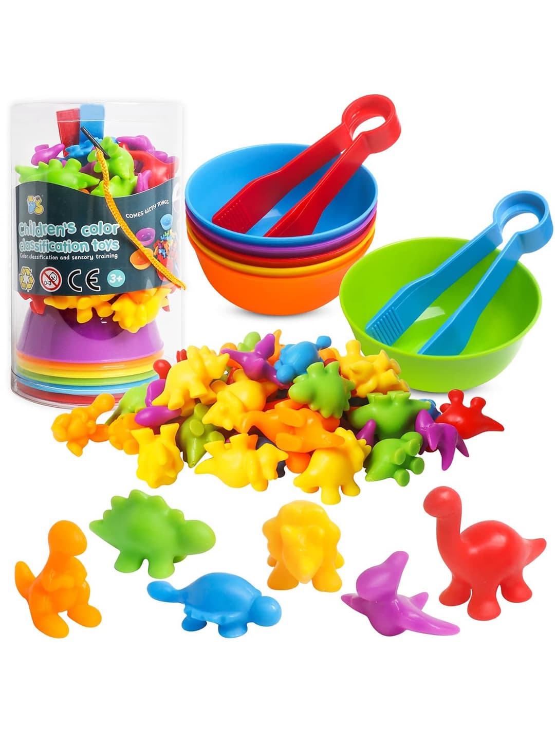 1 Set Dinosaur Themed Counting & Sorting Toy With Matching Game, For Preschool Education, Color & Shape Recognition TrainingSchool, Student,Stationery,School Supplies Halloween Decoration