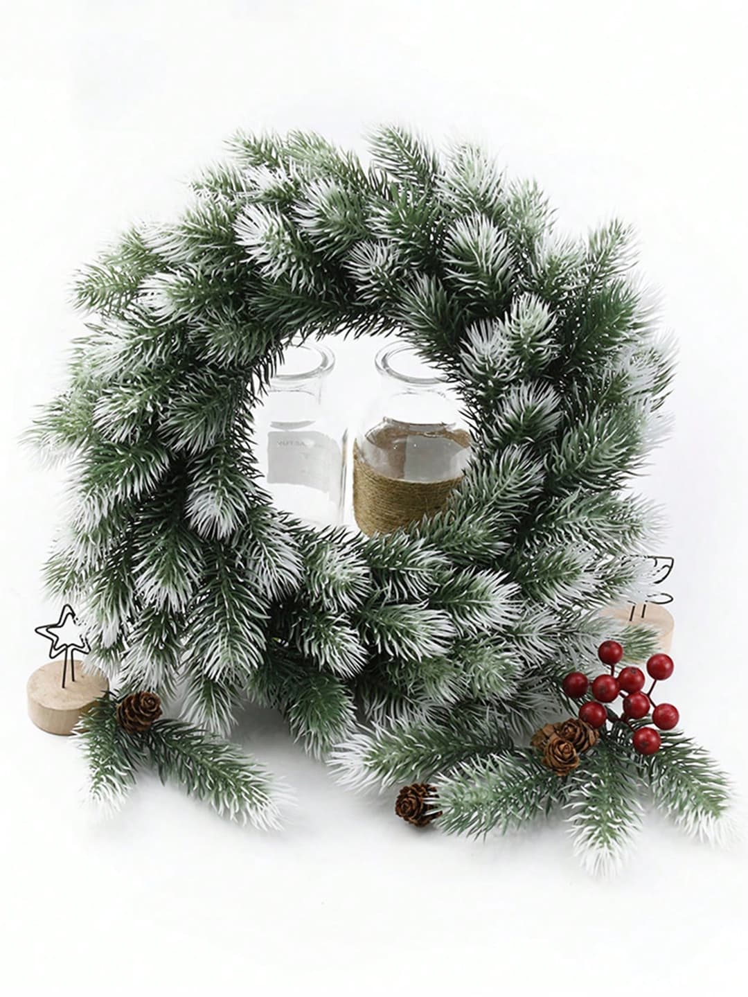 20pcs/set Artificial Pine Needles Plastic Accessories For Christmas Decoration Diy, Home Decor & Holiday Party Supplies
