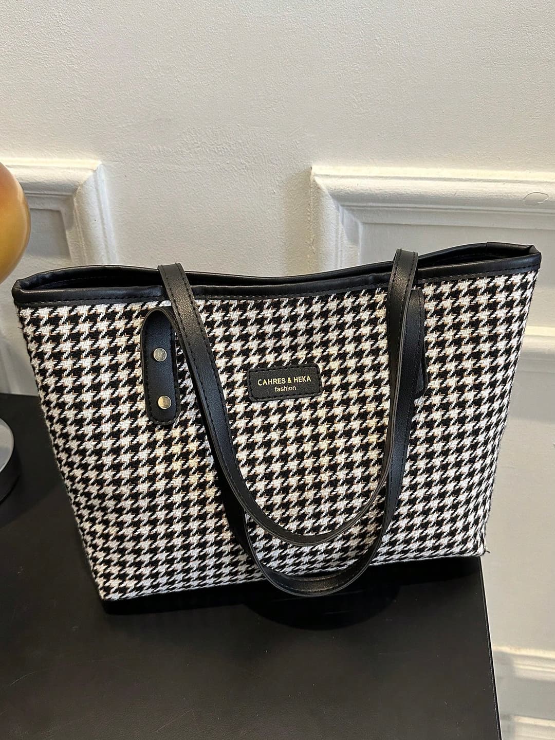 1 Piece Vintage Fabric Thousand Bird Check Top Shoulder Handbag Simple Zipper Closure Tote Bag For Women's Daily Casual And Travel Use