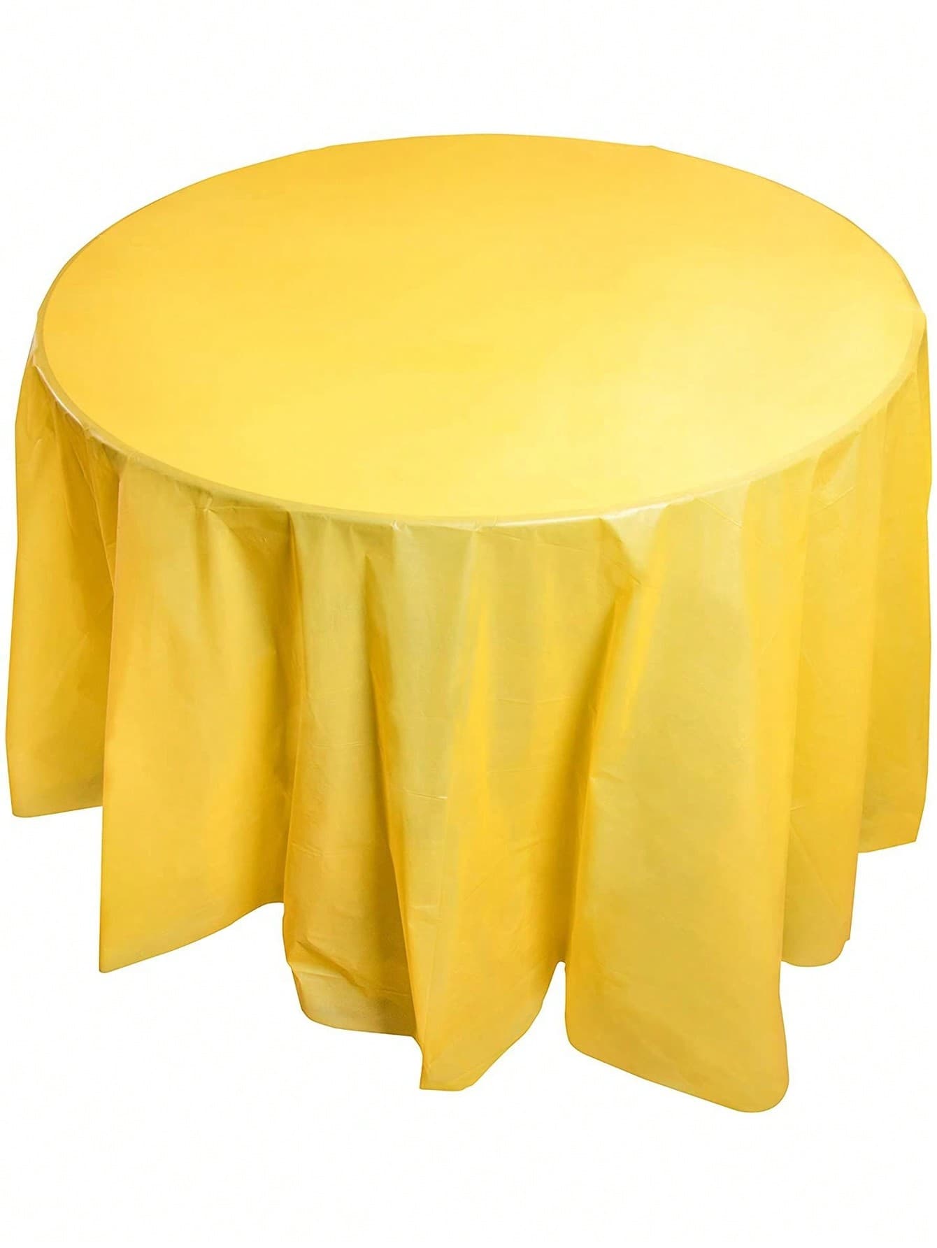 Juvale 12-Pack Yellow Plastic Tablecloth - 84-Inch Round Disposable Table Cover, Fits Up To 72-Inch Round Tables, Yellow Themed Party Supplies , For Halloween Or Christmas Party