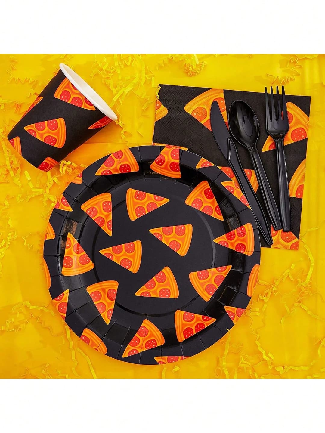 144 Pieces Pizza Party Supplies Pack Decorations, Dinnerware Set With Plates, Napkins, Cups, And Cutlery (Serves 24) , Festival, Party , For Halloween Or Christmas Party