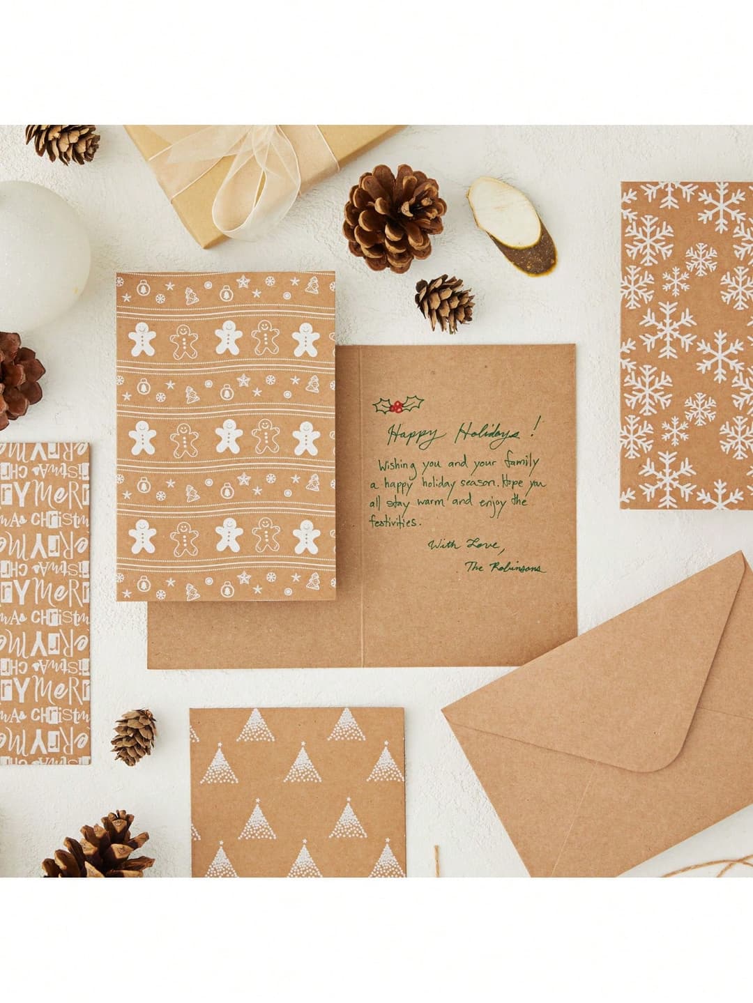 36 Pack Kraft Christmas Greeting Cards With Envelopes Bulk Box Set, 6 Winter Holiday Designs (4x6 In)