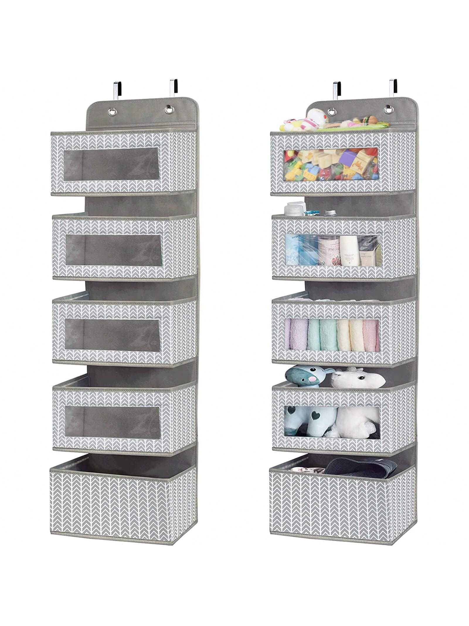 1PC Over The Door Hanging Organizer With 5 Large Pockets Wall Mount Pantry Storage With Clear PVC Window & 2 Big Metal Hooks For Closet,Bathroom,Nursery,Bedroom,Dorm,Baby Diapers,Kids Toys Halloween Decorations Halloween Costumes Autumn Decor Festival Decor