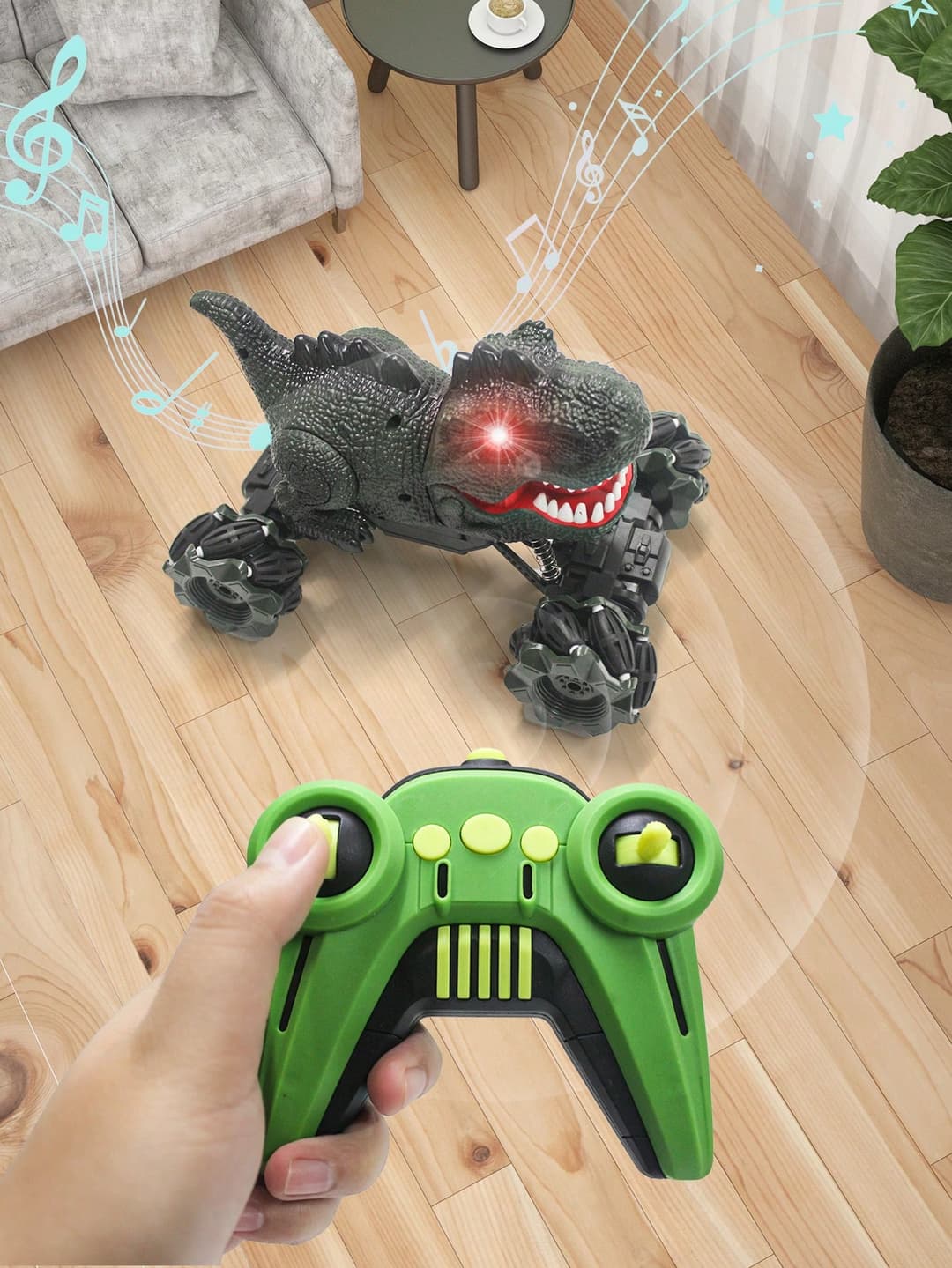 1PC RC Dinosaur Drift Stunt Car, 2.4GHz 4WD Remote Control Dinosaur Car With Cool Light And Music, RC Cars.3.7V Li-Battery,500MAH Included.Play Time Is About 100 To 120 Minutes.Stunt Car With Light, Drift Through,Meets All The Fantasies Of Boys And Girls About Toy Cars.