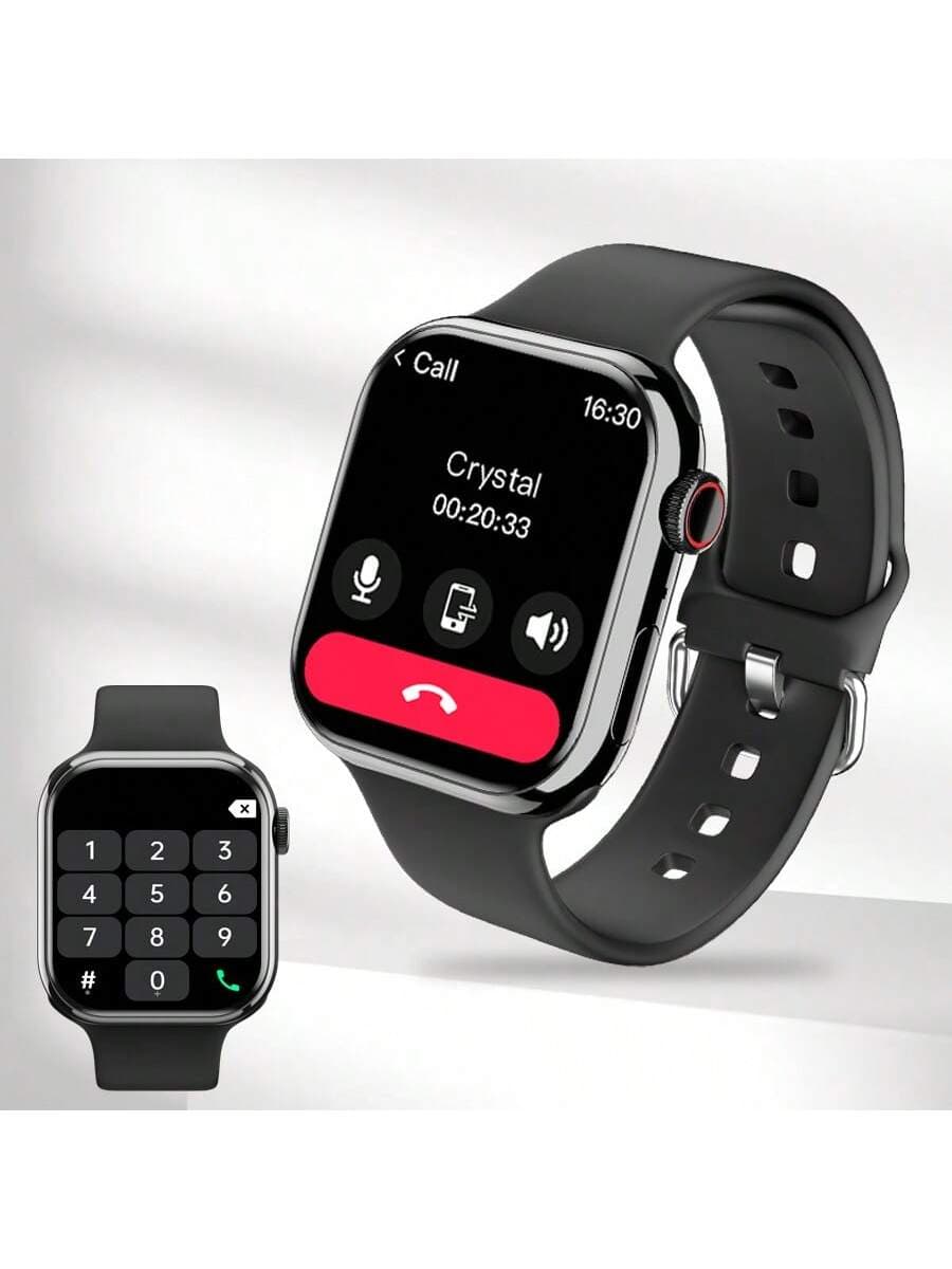 1pc Unisex Black Silicone Strap 2.05" TFT Touch Screen Smart Watch With Heart Rate Monitor, Blood Oxygen, Multi-Sport Modes, Body Temperature, Weather Forecast, Bluetooth Connection, Compatible With Android And IOS