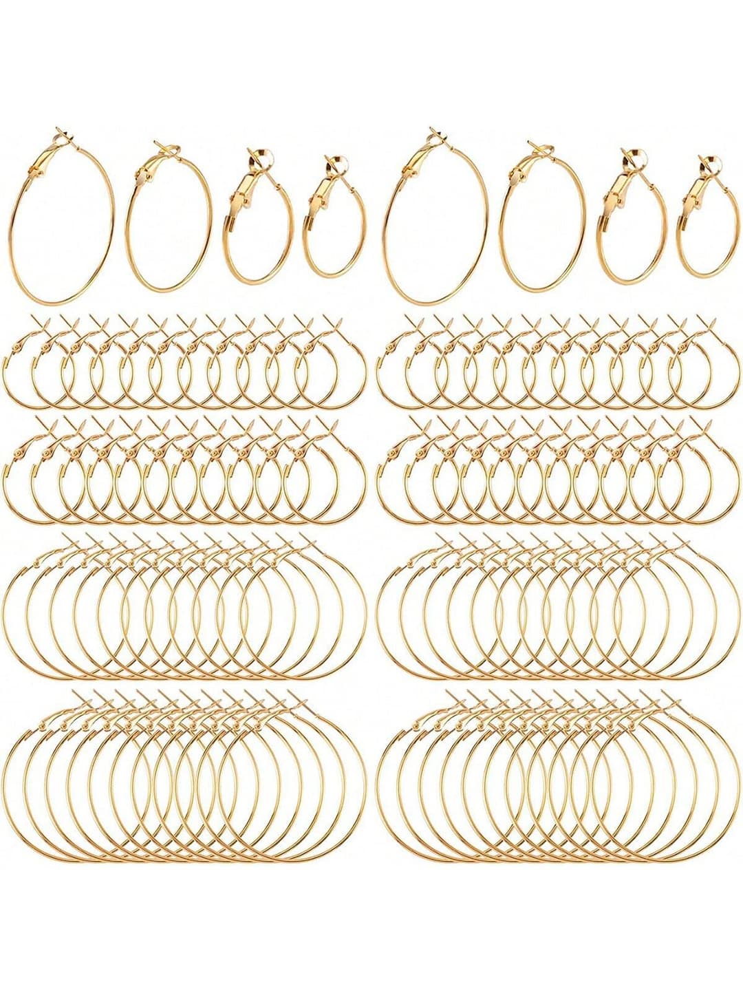 32pcs Alloy Round Shape Earring Hoops For Jewelry Making, Diy Craft Art Accessories, Golden, Open Hoop, 20mm/30mm/40mm/50mm