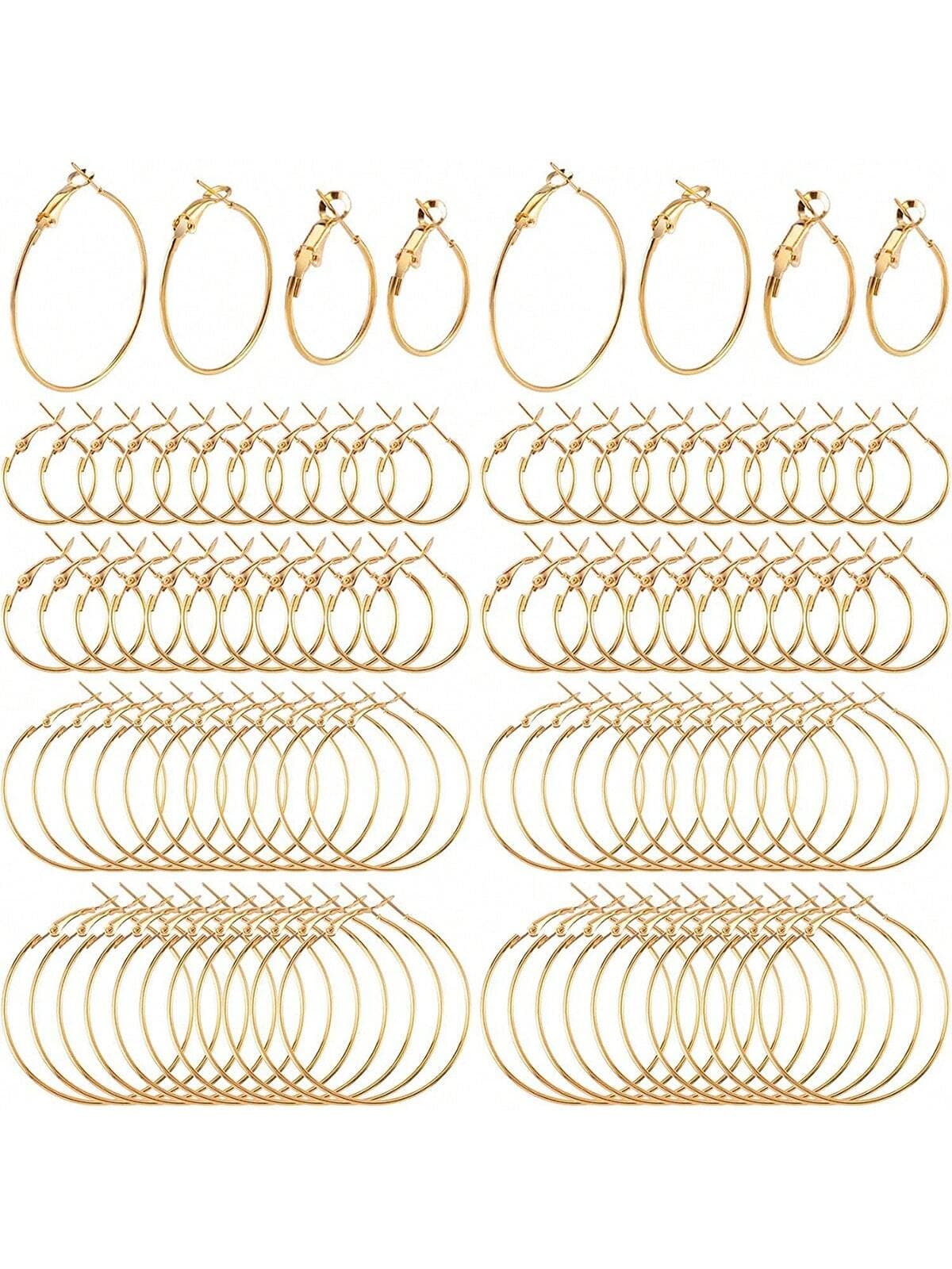 32pcs Alloy Round Shape Earring Hoops For Jewelry Making, Diy Craft Art Accessories, Golden, Open Hoop, 20mm/30mm/40mm/50mm