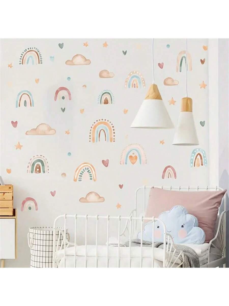 1 Set Rainbow Heart Star Cloud Wall Stickers - Kids Room Wall Decor DIY