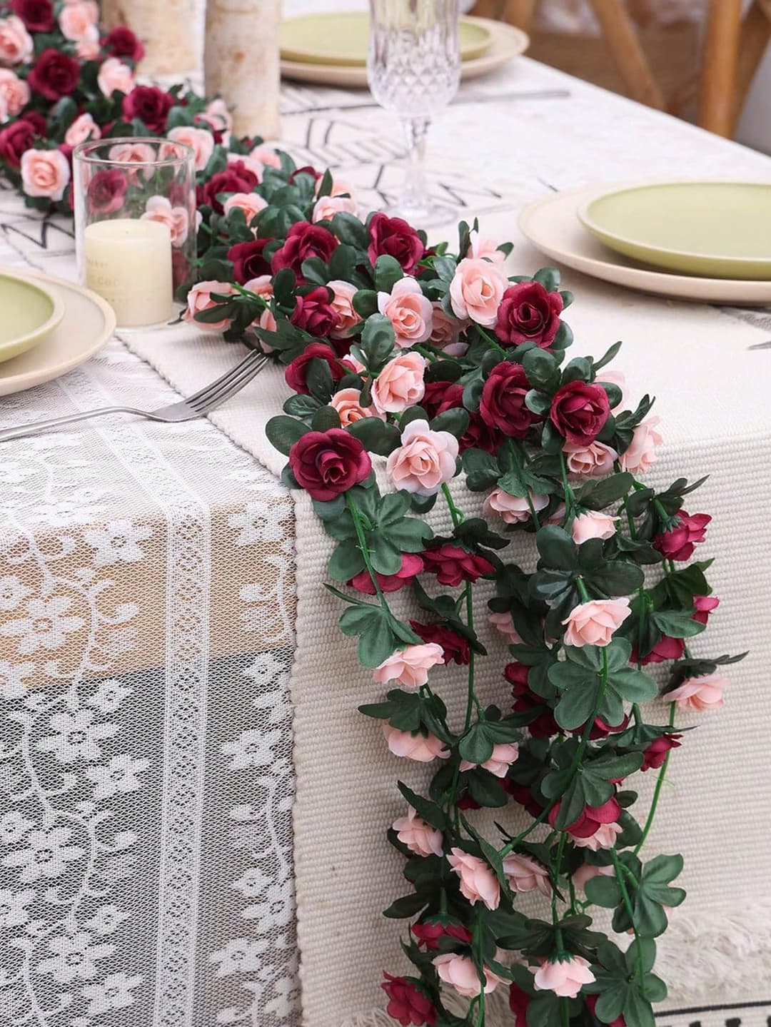 1PC Silk Roses Vine Artificial Flowers Fake Green Leaf Plants Valentine's Day Bride Bouquet For Autumn Decorations Wedding Vase For Home Dining Room Bedroom Decorations, Festival Birthday Party Accessories, Outdoor Garden Decorations