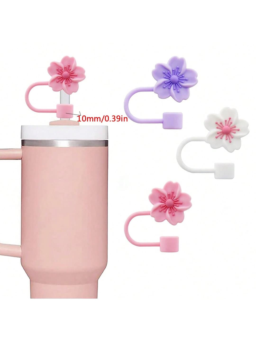 1pc/3pcs 10mm Cute Flower Silicone Straw Caps, Reusable Straw Dust Plugs Fit For 30oz & 40oz Tumblers, Valentine's Day Gift School Supplies,Back To School