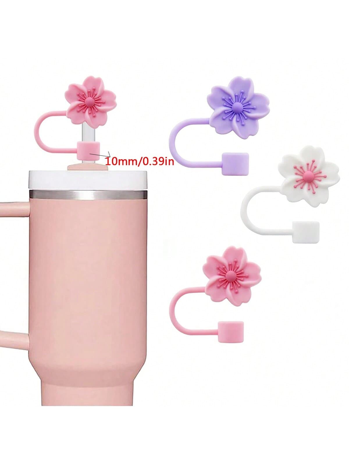 1pc/3pcs 10mm Cute Flower Silicone Straw Caps, Reusable Straw Dust Plugs Fit For 30oz & 40oz Tumblers, Valentine's Day Gift School Supplies,Back To School