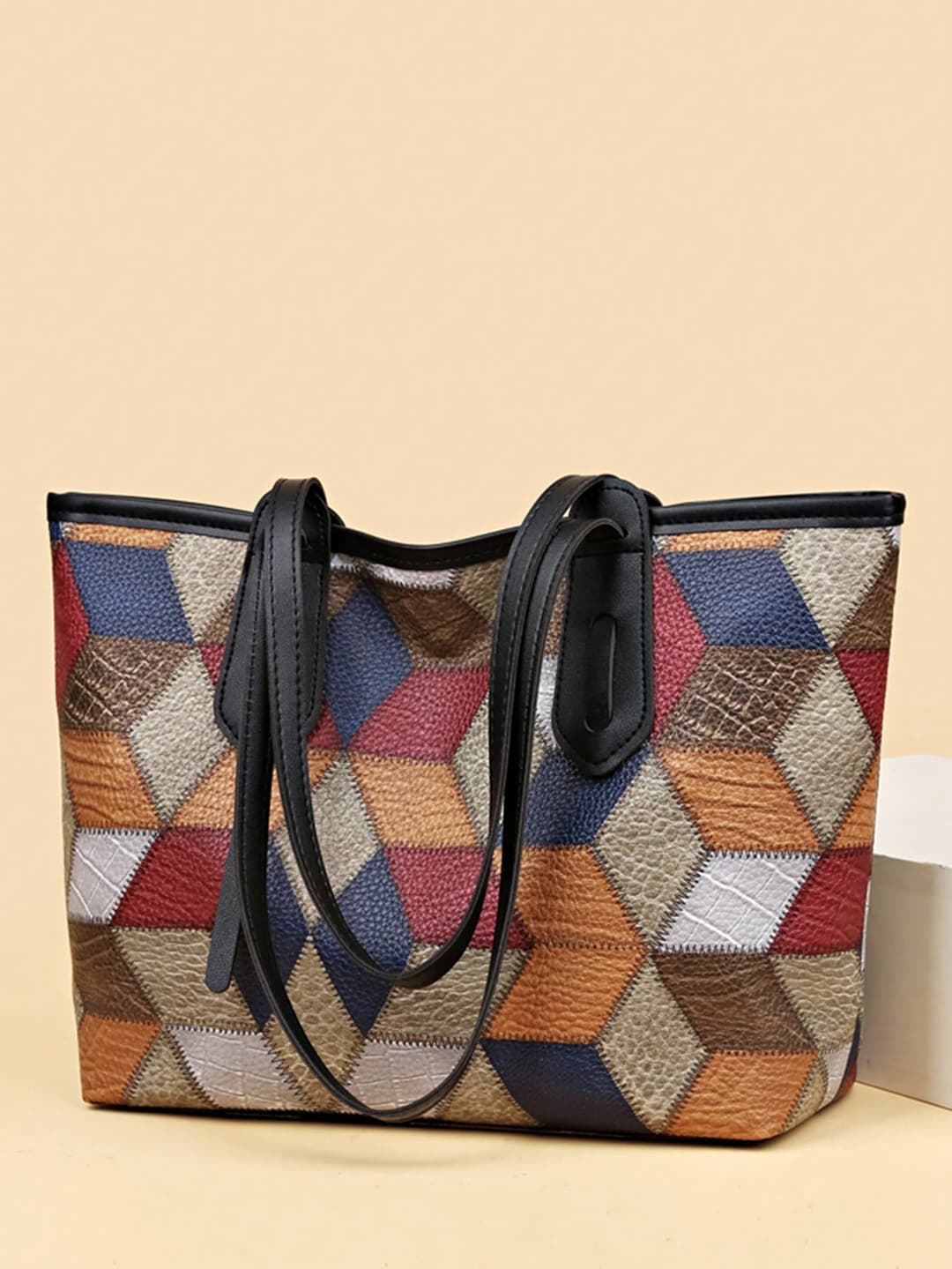 Women's Classic Color Contrast Spliced Tote Bag, Large Capacity Durable Lightweight Storage Shoulder Bags, Casual Versatile Commuting Work Sling Bag, Shopping Groceries Handbag For Daily Use, Fashion Valentine's Day Mother's Day Gifts