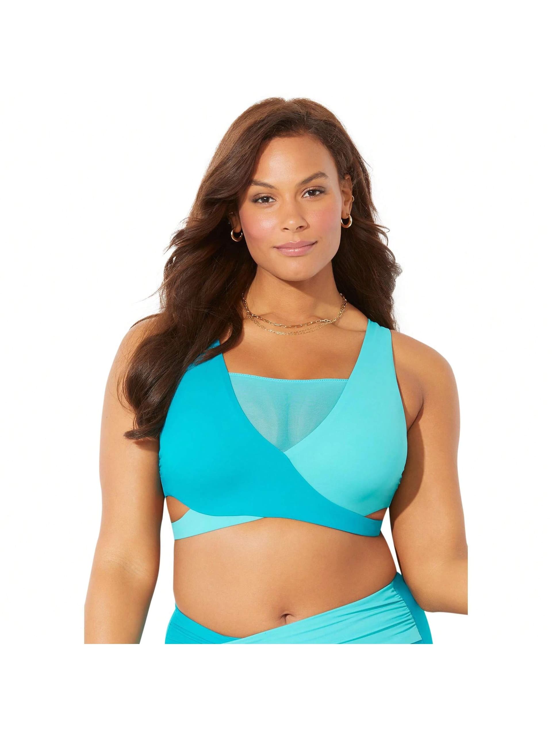 Swimsuits For All Women's Plus Size Hollywood Colorblock Wrap Bikini Top