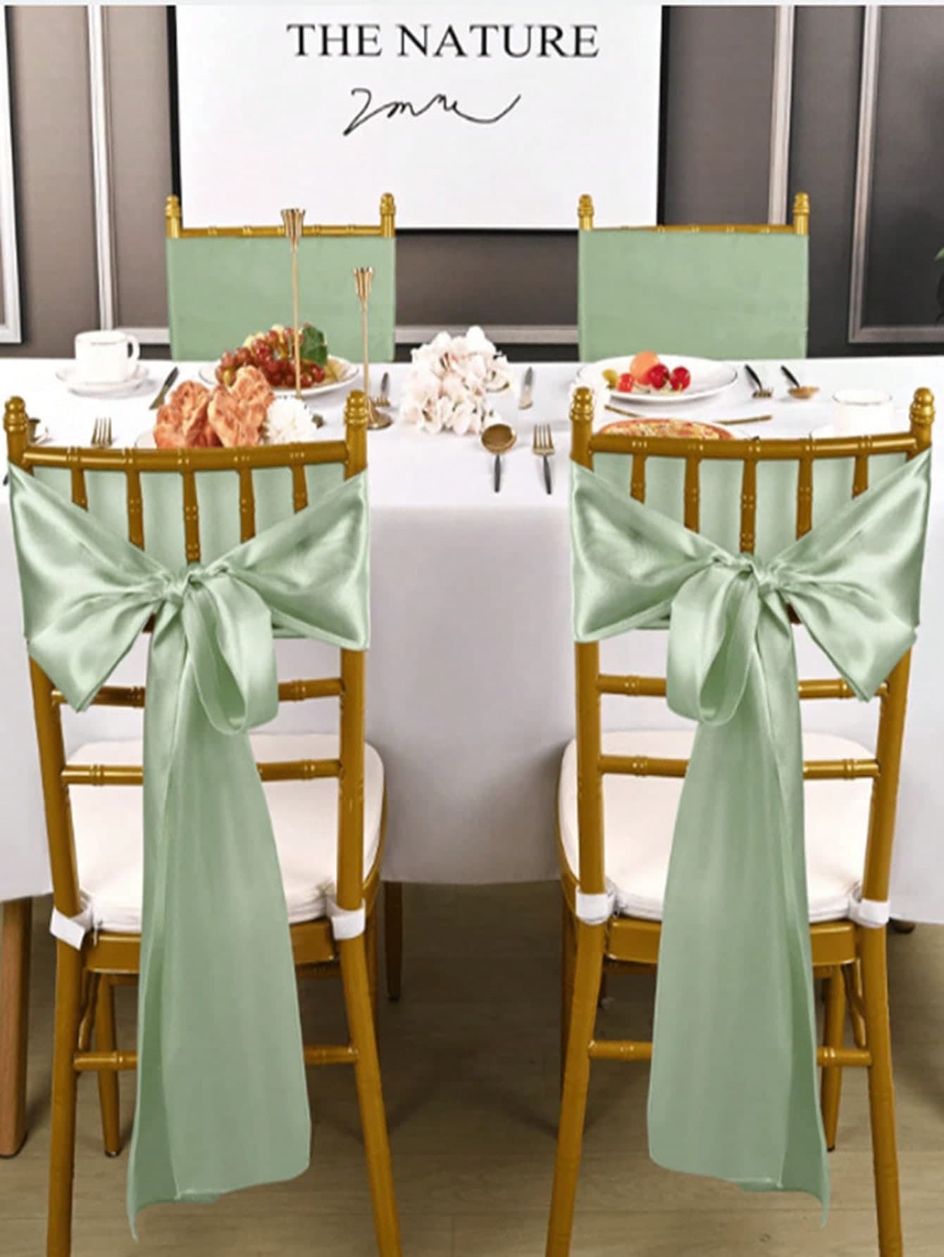 10pcs Sage Green Satin Chair Sashes Hotel Party Banquet Chair Tie Knots Birthday Event Wedding Decoration Chair Ribbon Bows