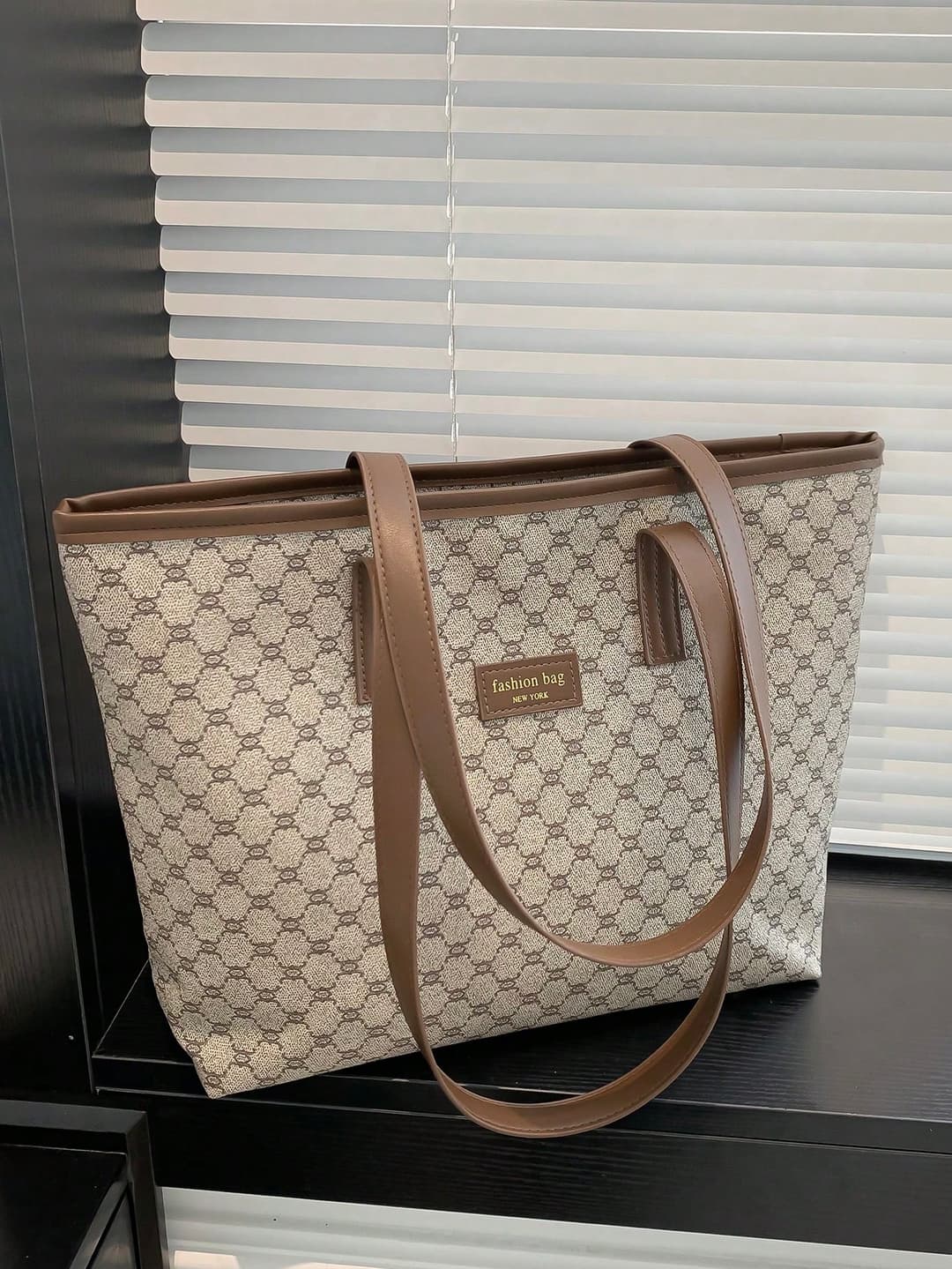 1 Piece Vintage Fabric Thousand Bird Check Top Shoulder Handbag Simple Zipper Closure Tote Bag For Women's Daily Casual And Travel Use