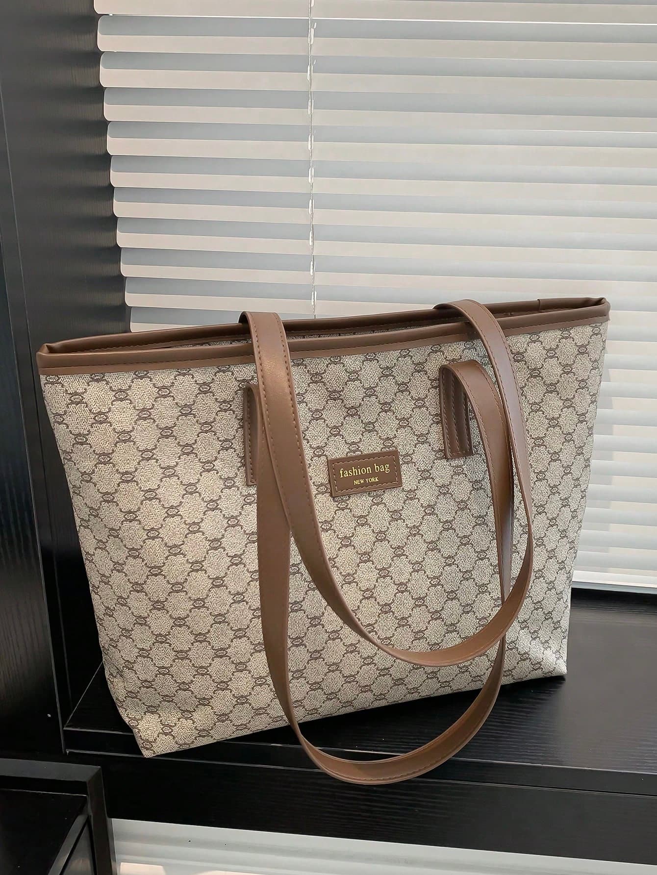 1 Piece Vintage Fabric Thousand Bird Check Top Shoulder Handbag Simple Zipper Closure Tote Bag For Women's Daily Casual And Travel Use