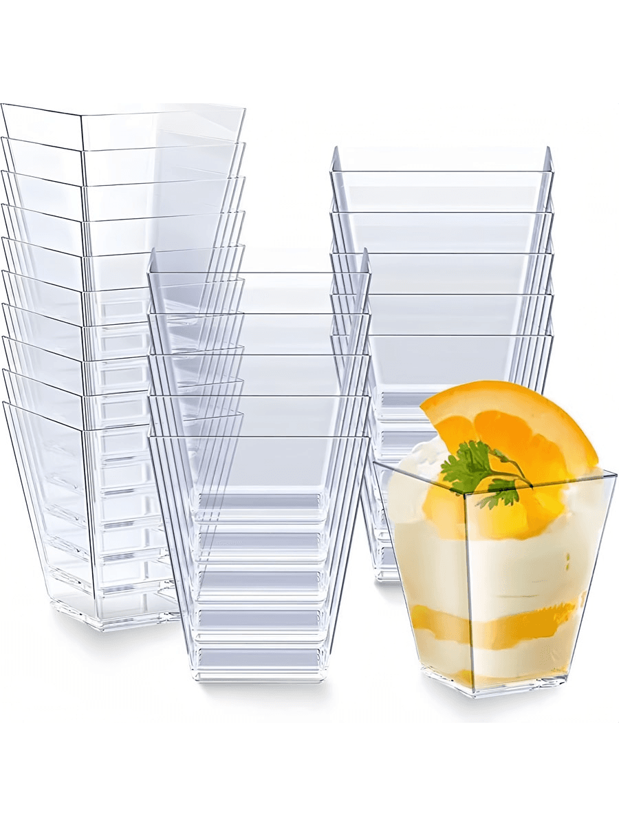 20pcs 160ml/5oz Dessert Cups, Trapezoid Clear Plastic Mousse Cups, Pudding Cups, Jelly Cups, Cake Cups, Square Cups , Festival, Party , For Halloween Or Christmas Party