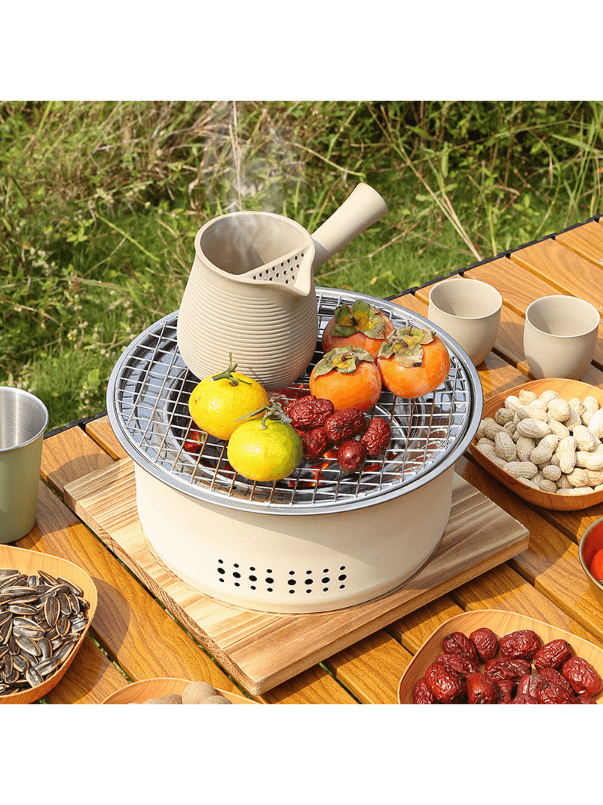 1 Piece Tea Stove Outdoor Home Tea Making Set Gift, Stainless Steel Charcoal Portable Grill,10.5 Inch (About 26.9 Cm) Non-Stick, Round, Barbecue Or Hot Pot, Boiling Water, Charcoal Stove Suitable For Family Gatherings Outdoor Camping,Bbq,Picnic,Camping,Garden,Patio,Outdoor,Vacation,Party,Garden Outdoor Decor.