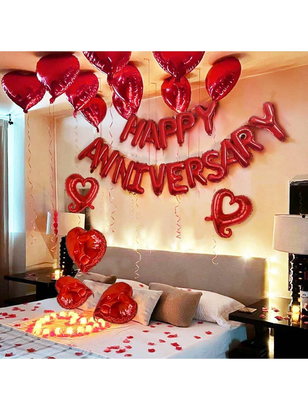 30pcs Anniversary Decorative Balloon Set, Happy Anniversary Banner, Heart Shaped Balloons, For Wedding Bride Gift Party, Anniversary Celebration Decorations