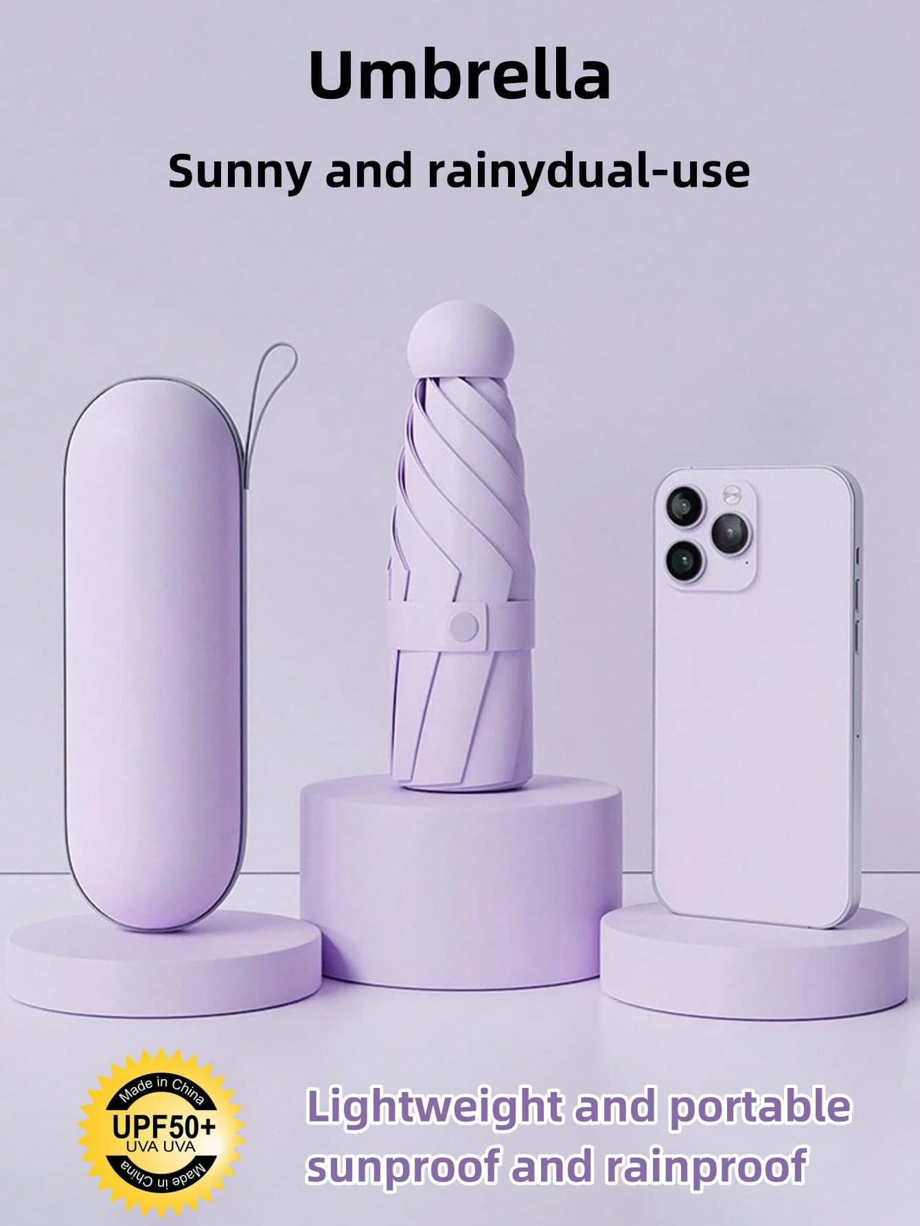 1pc Portable Uv Protection Mini Umbrella For Sunny & Rainy Days, 6-Rib Reinforced Pocket Sun Umbrella With Uv Coating, Beige & Purple