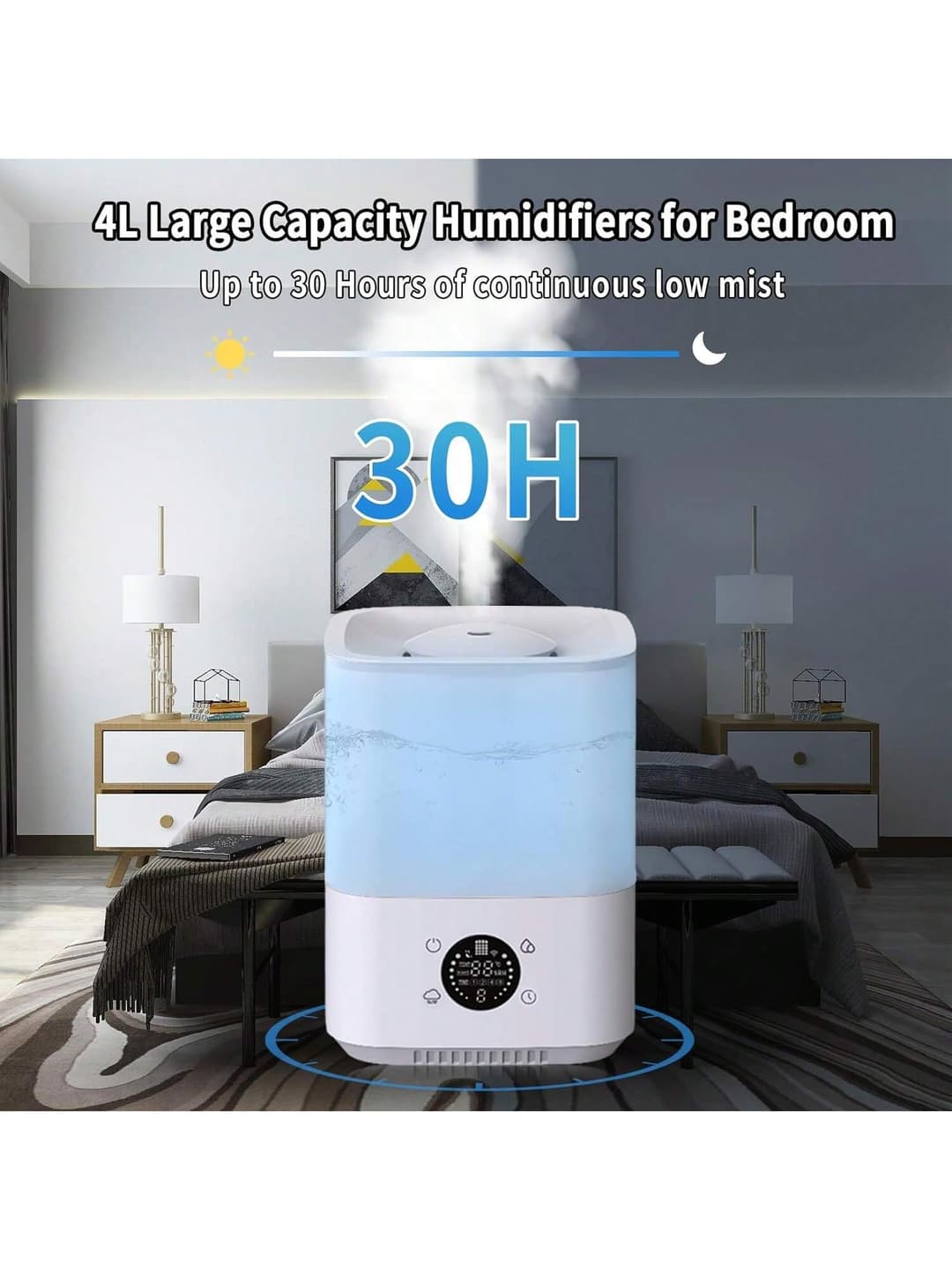 Humidifiers For Bedroom, 4L Humidifier For Large Room, Top Fill Cool Mist Humidifiers For Nursery, Home & Plants, Quiet Air Humidifier With LED Lights, Auto Shut-Off & Easy To Clean