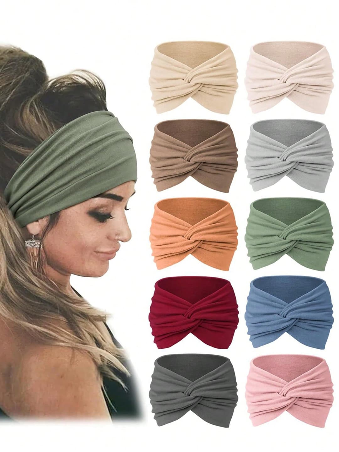 10 Pcs Bohemian European And American Sports Headbands For Women Wide Yoga Elastic Headbands Running Headbands Sports Hair Accessories Headdresses