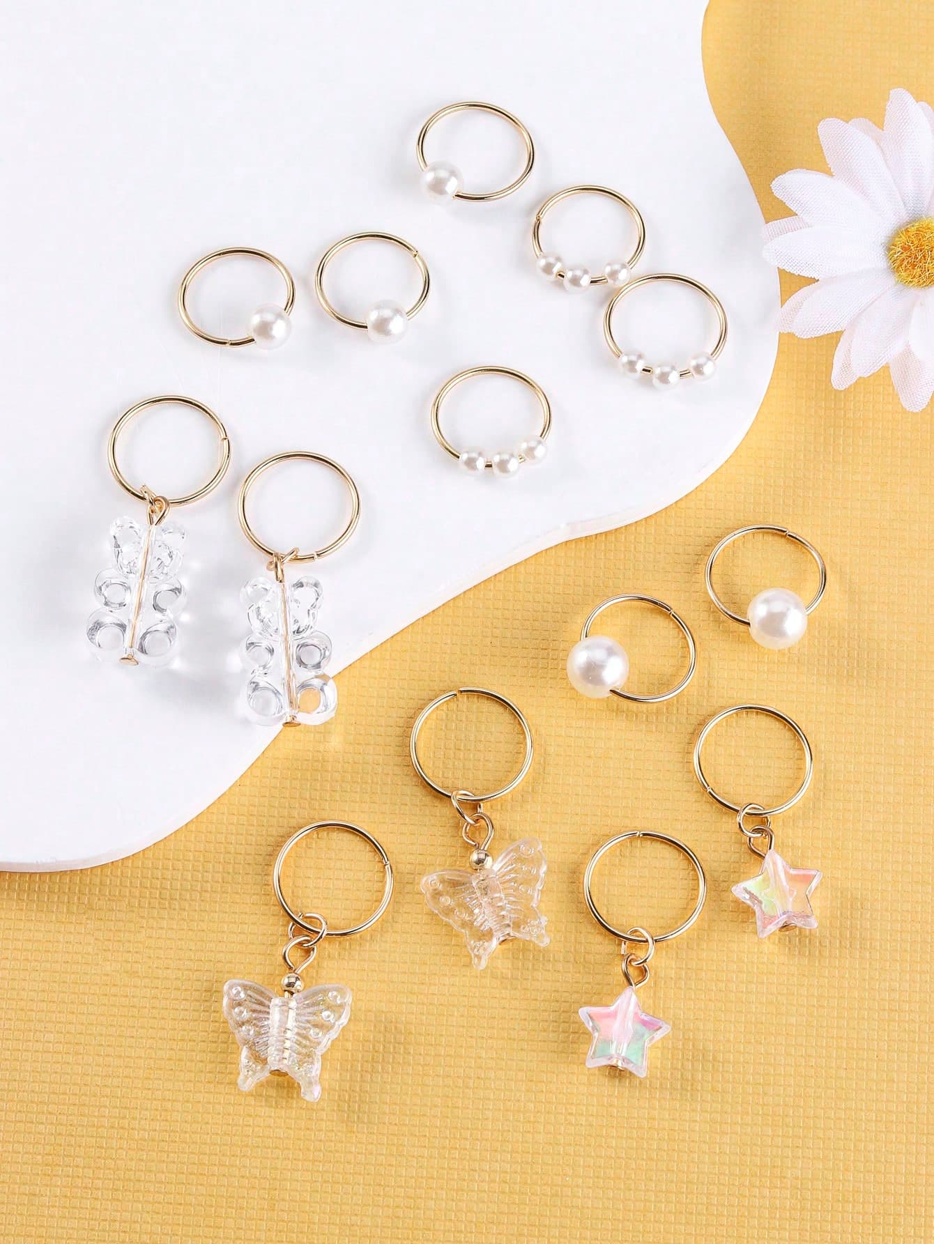 14pcs WHite Hair Beads Accessories For Braids,Star Pearl Small Bear Design Hair Rings Decorations,Women Hair Accessories For Hair And Dreadlocks. Street