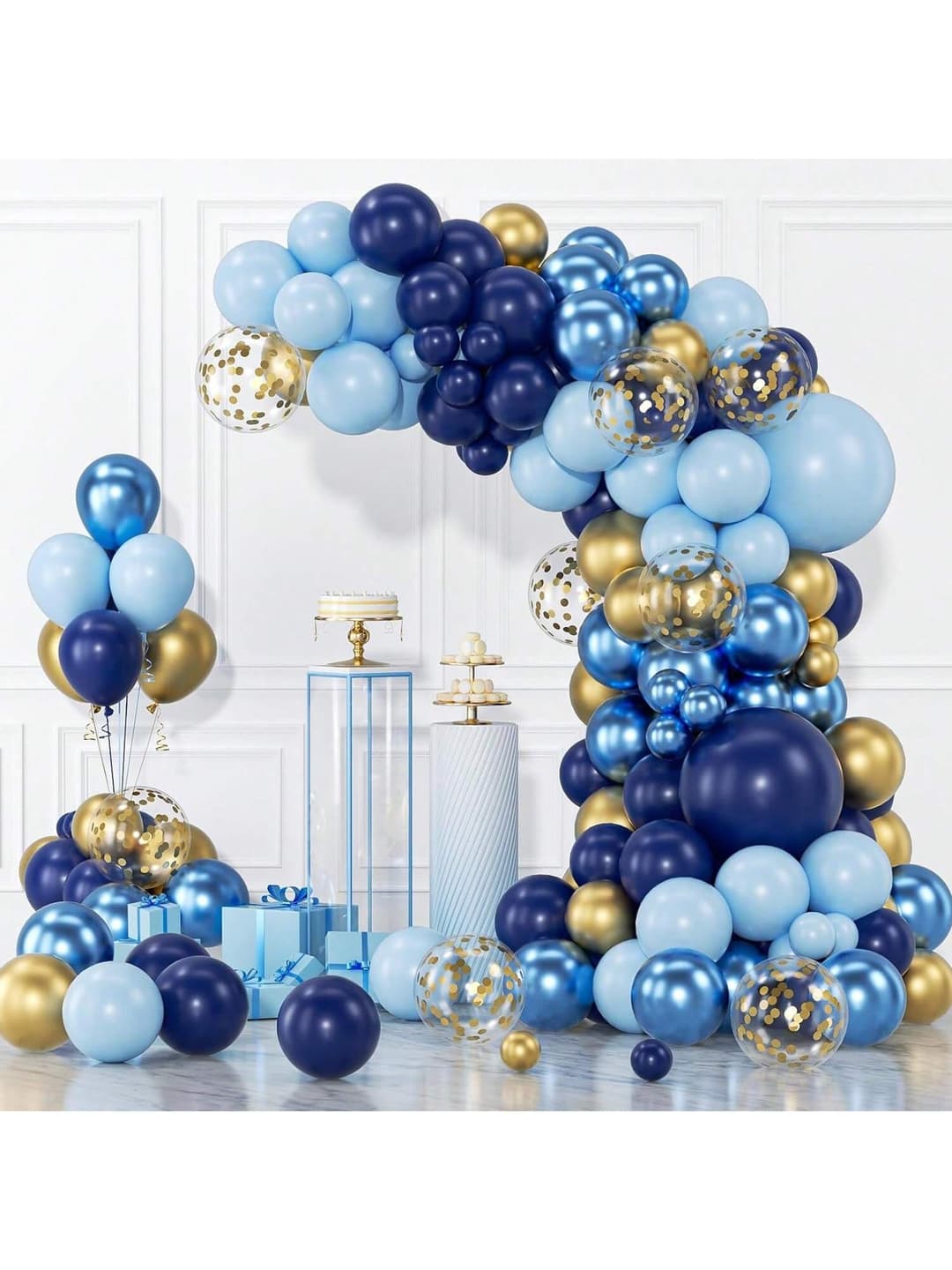 152Pcs Blue Gold Latex Garland Balloons For Wedding, Birthday, Pop Party, Bridal Shower, Graduation, Family Reunion, Bachelorette Party Decoration, Gender Reveal, Party Decoration
