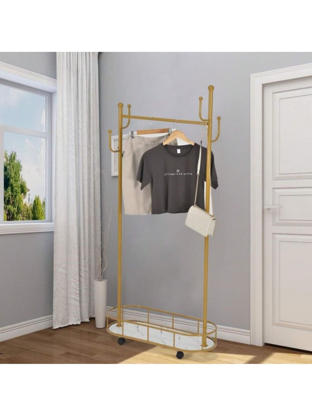 31.4in Gold Garment Rack Metal Wardrobe Rack With Wheels Closet Hanger Rack For Coats, Shirts, Dress Halloween Decorations Halloween Costumes Autumn Decor Festival Decor
