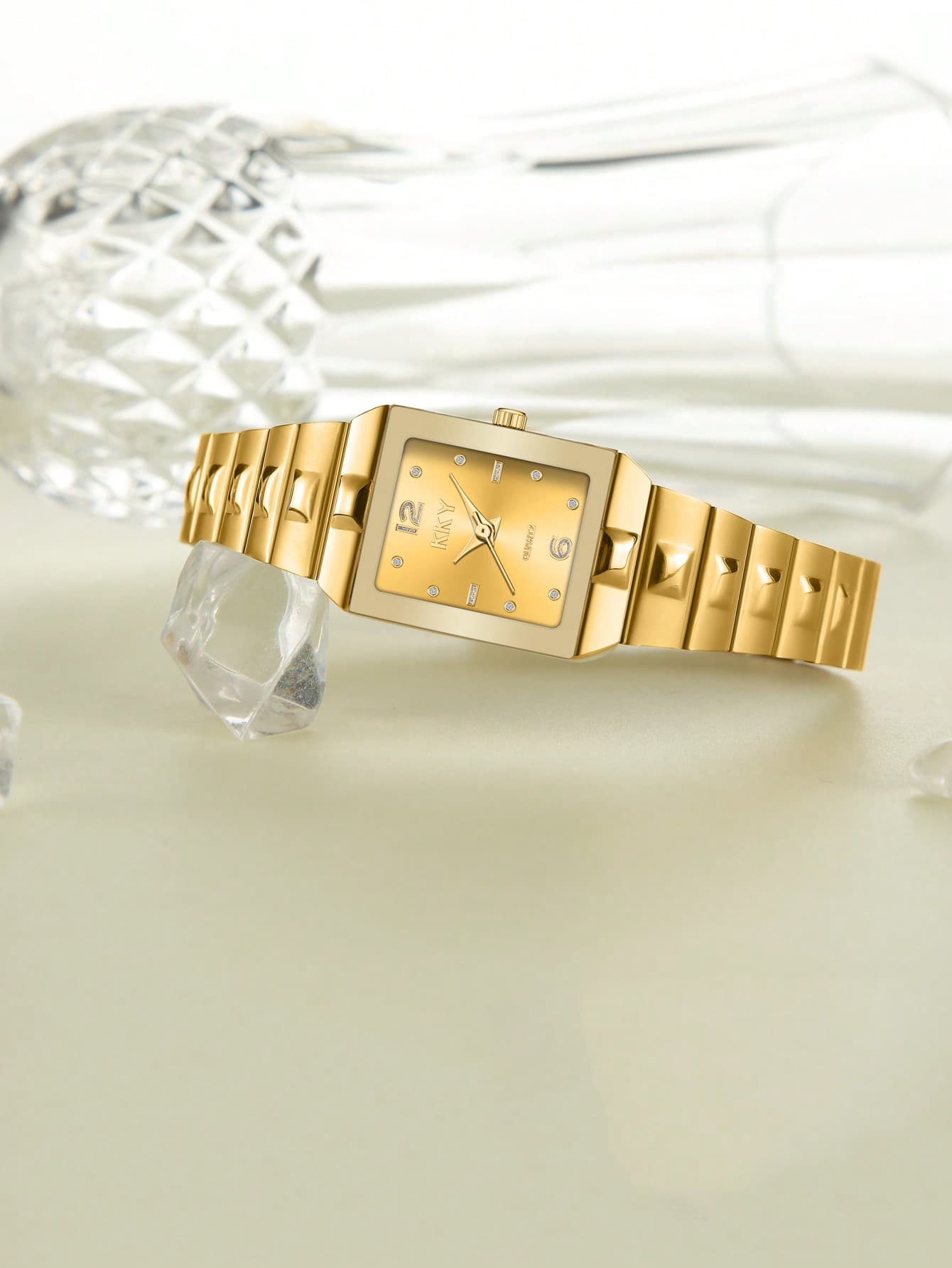 KKY Women's New Gold Square Analog Pointer Stainless Steel Business Waterproof Quartz Watch