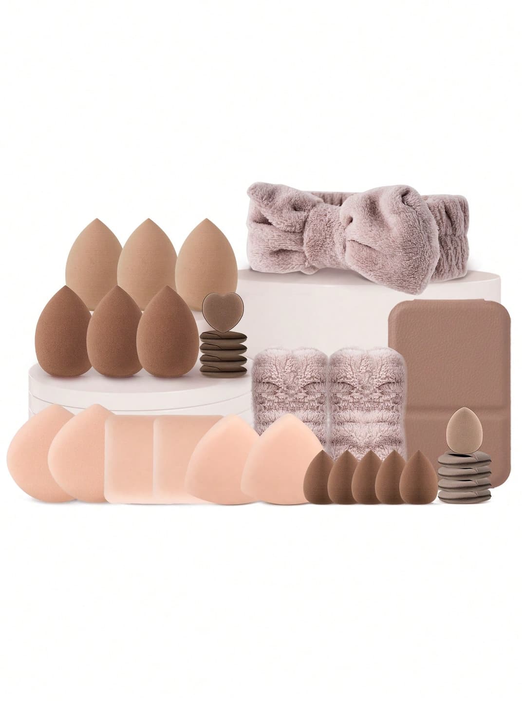 31pcs Makeup Tool Powder Puff Makeup Egg Set (1 Makeup Mirror ++3 Headband +6 Large Powder Puff +10 Small Powder Puff +6 Large Makeup Egg +5 Small Makeup Egg), Professional Makeup Tools, Soft Skin, The Best Gift For Mother/Girlfriend
