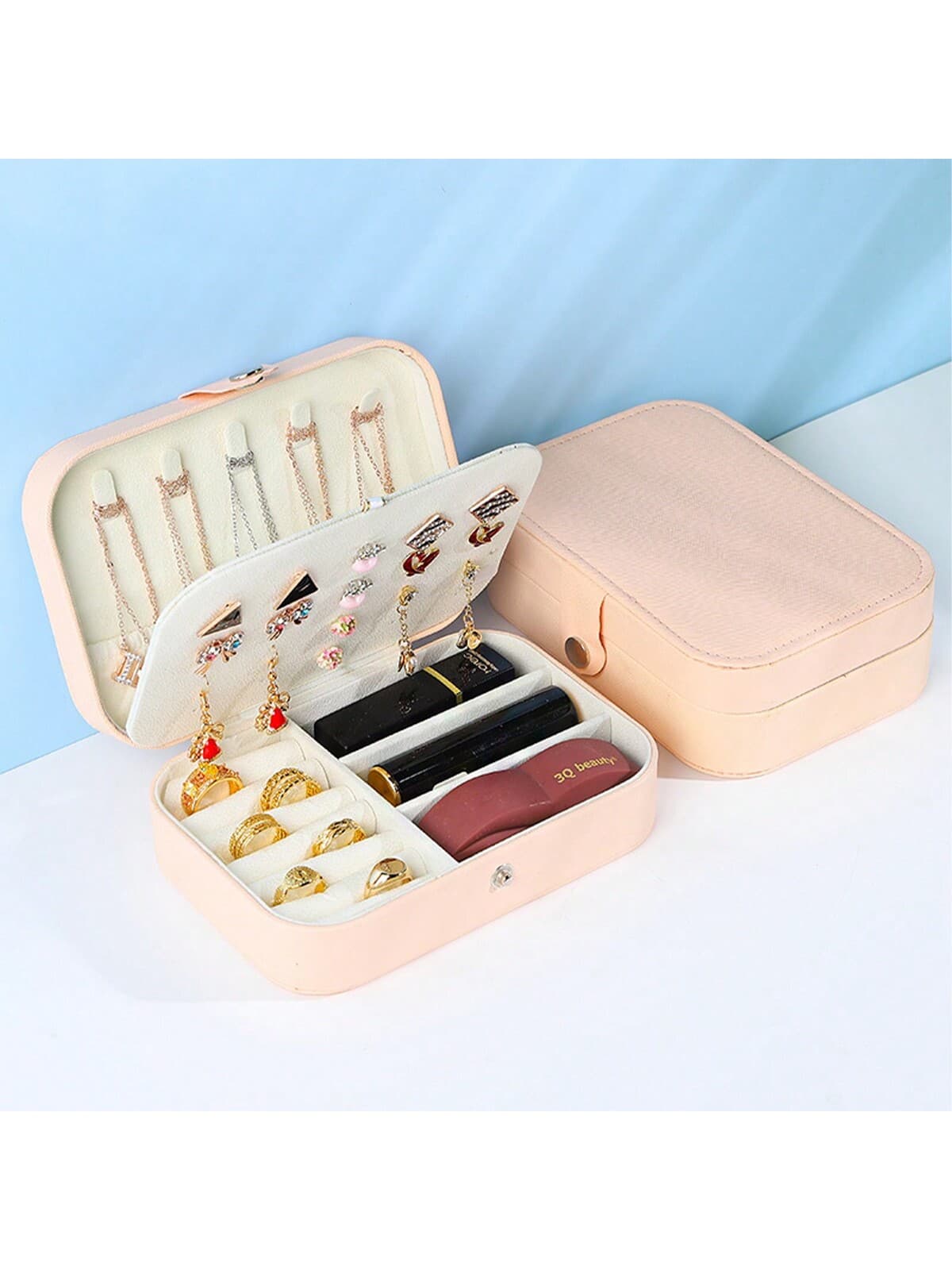 1PC Mini Jewelry Organizer Display Travel Jewelry Zipper Case Boxes Earrings Necklace Ring Portable Jewelry Box Leather Storage For School Cosmetic Bag Back To School Supplies Cosmetic Storage School Stuff Bag Organizer Room Stuff
