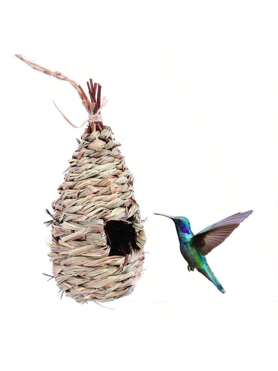 Hummingbird Houses For Outside Hanging, Natural Grass Hanging Bird Hut, Hand Woven Hummingbird Nest, Large Wren Finch Bird House For Garden Window Outdoor Home Decoration, 1 Pack