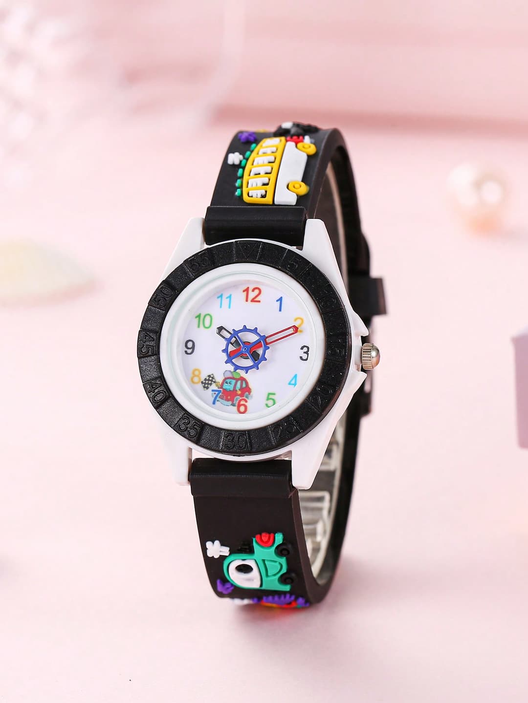 New Stylish 12-Digit Cartoon Car Design Children's Silicone Strap Watch