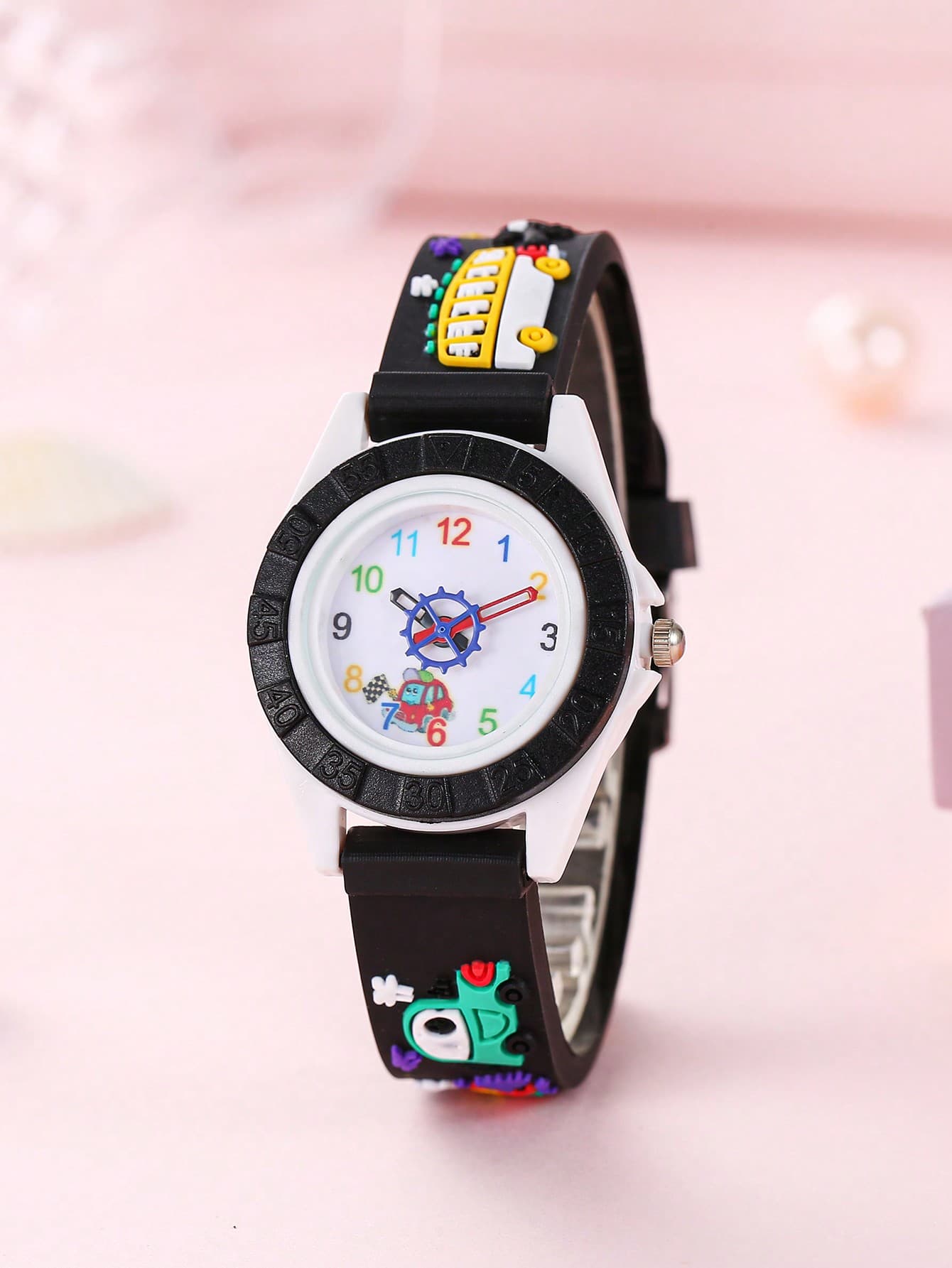 New Stylish 12-Digit Cartoon Car Design Children's Silicone Strap Watch